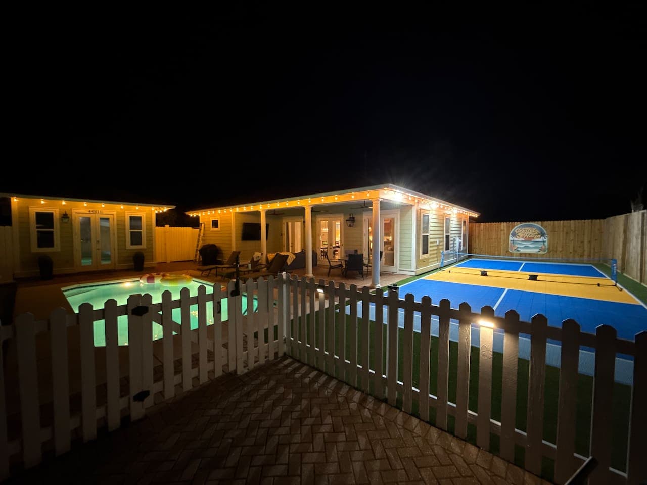 Pickleball court is lit for fun after the sun goes down!  (Destin City quiet hours begin at 10pm)