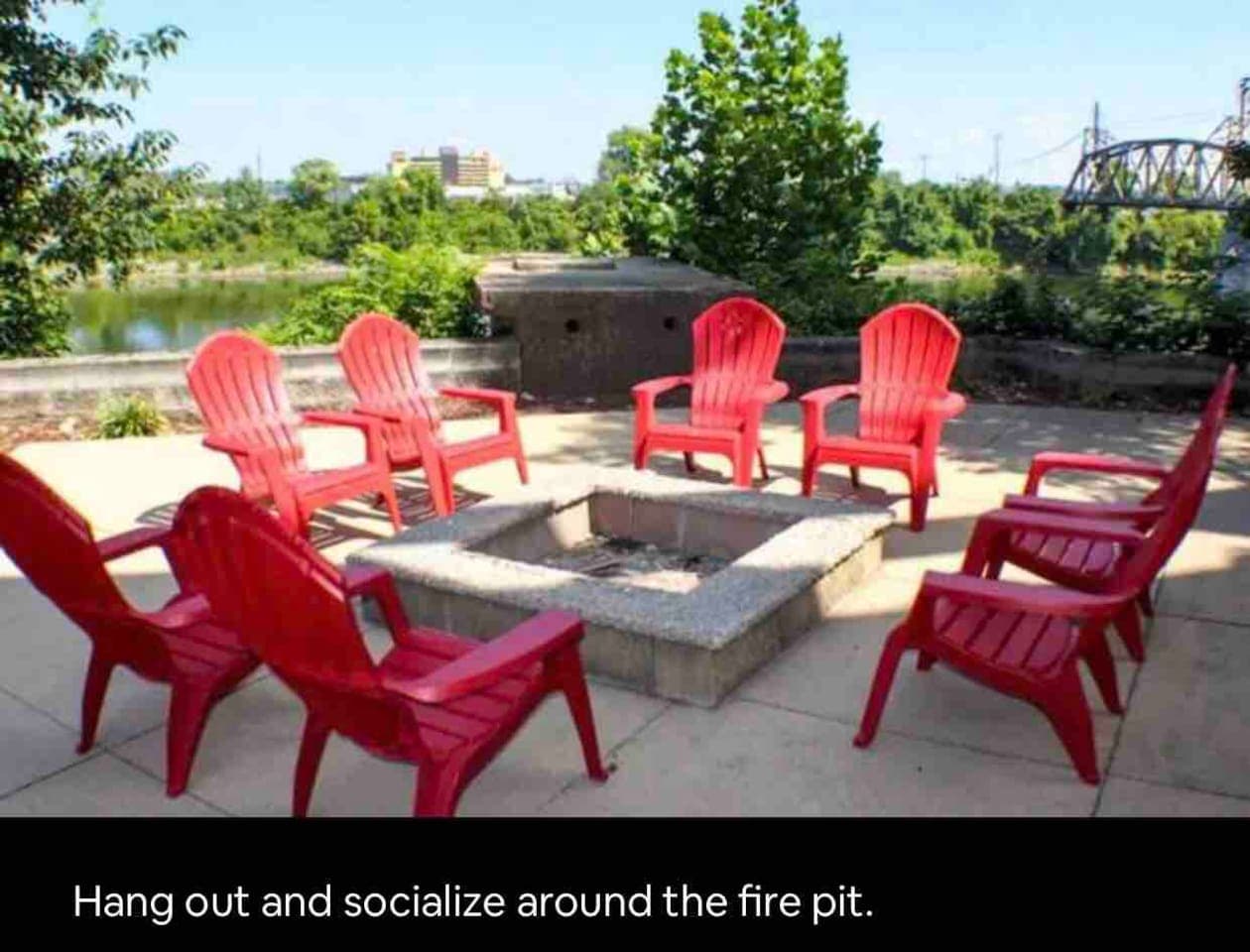 Fire pit located near the entrance on site