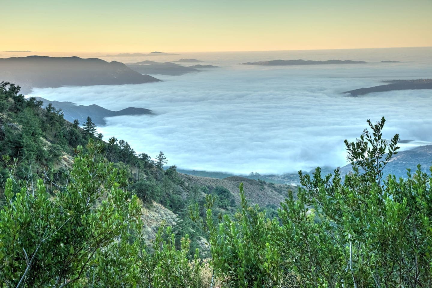 Clouds rising early in the morning completely covering Pauma Valley