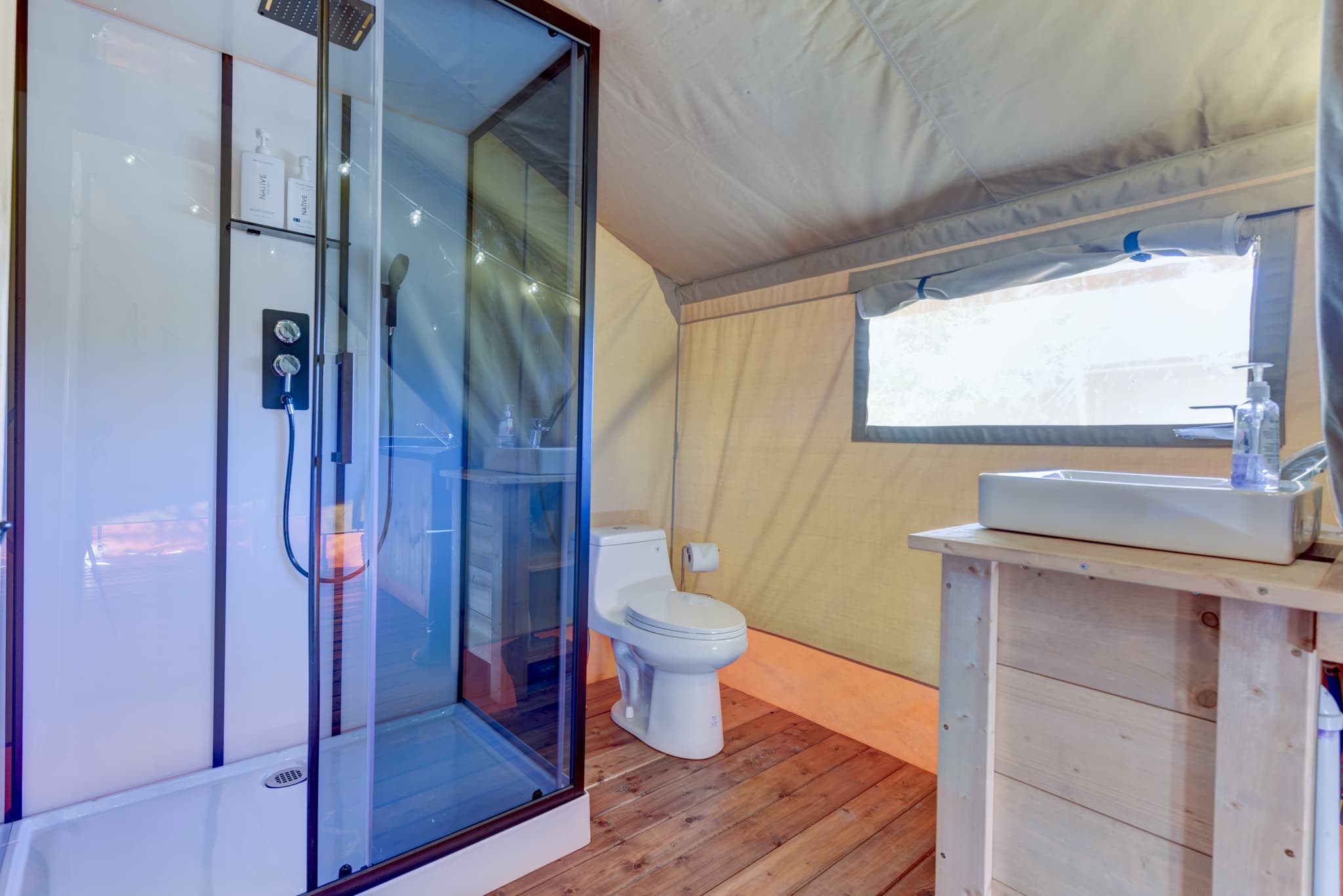 Walk in private shower and toilet