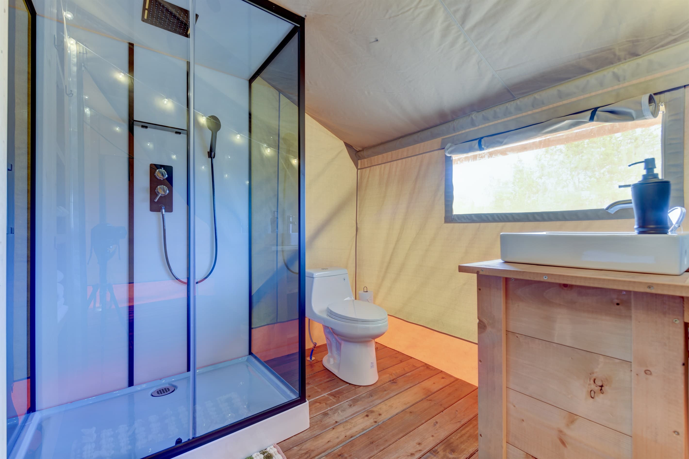 Private walk-in shower and toilet
