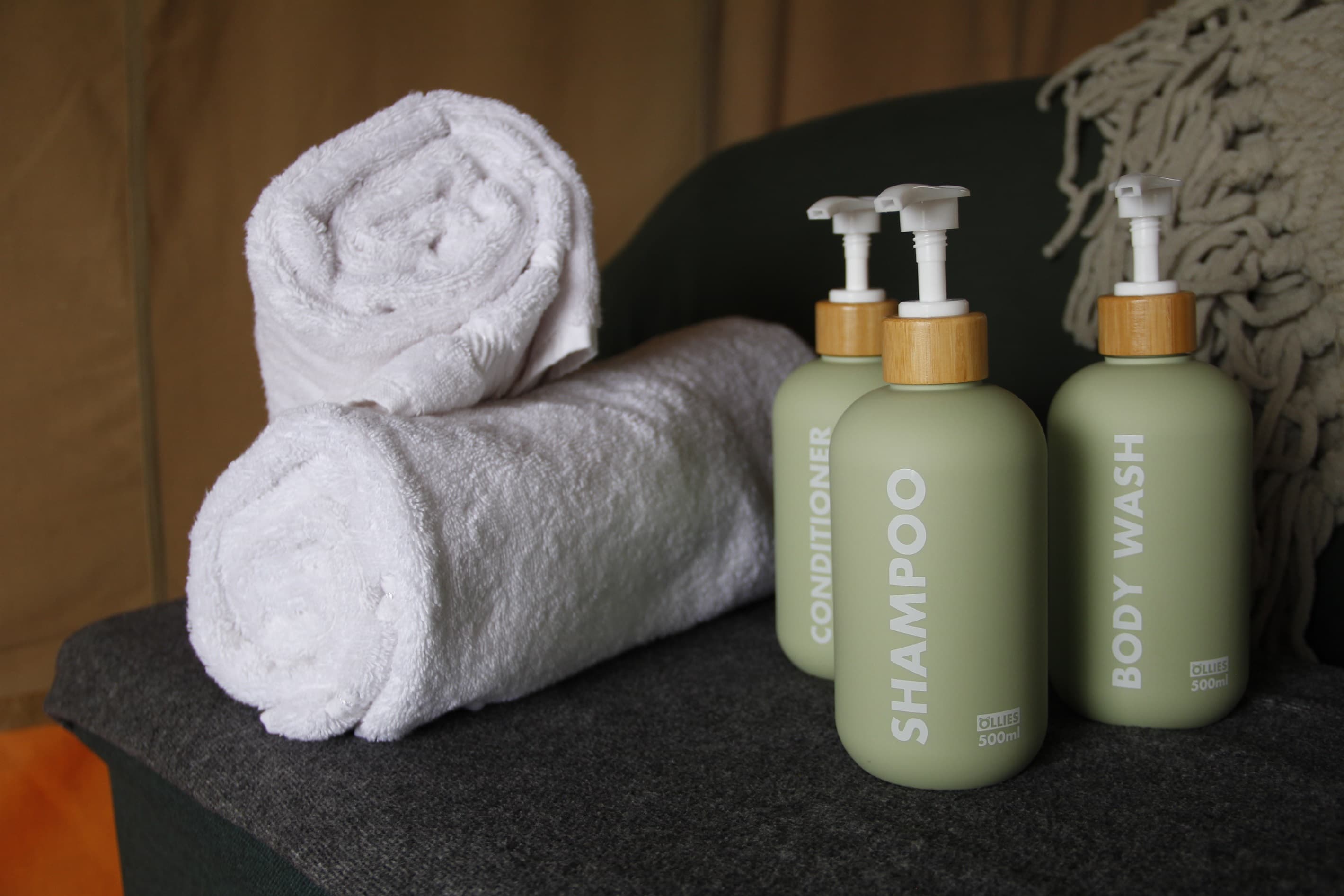 Fresh towels and shower gel, shampoo & conditioner, to take with you to the bathroom