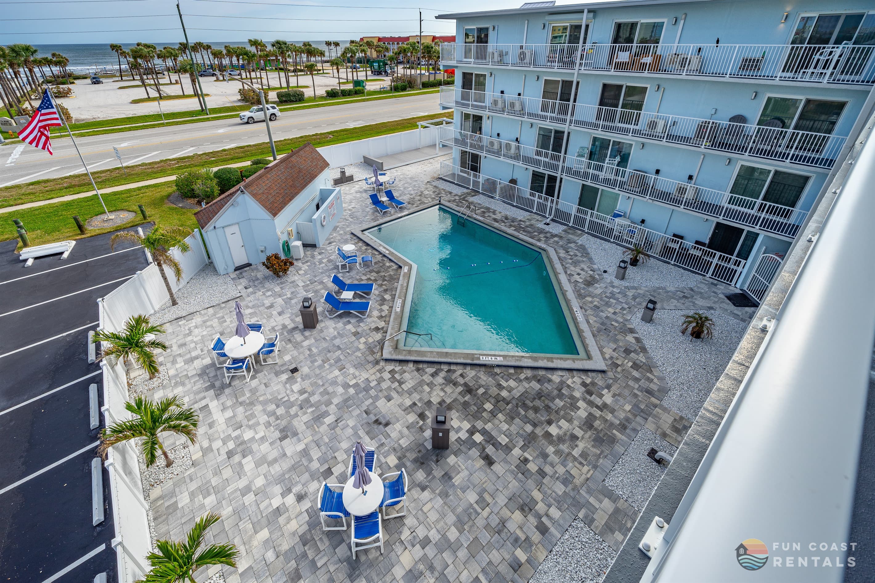 Balcony View: On-Site Newly-Renovated Pool