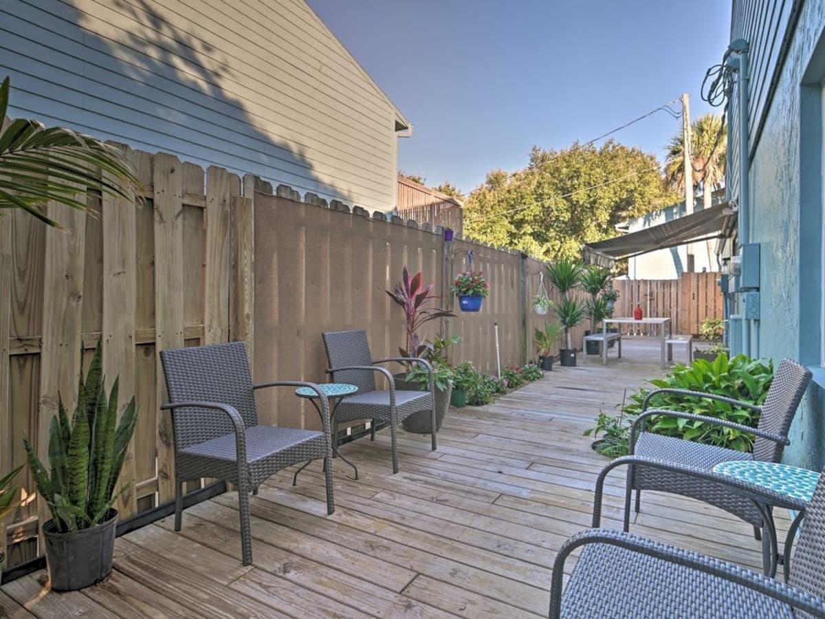 Fenced Side Yard with Awning and Dining Table