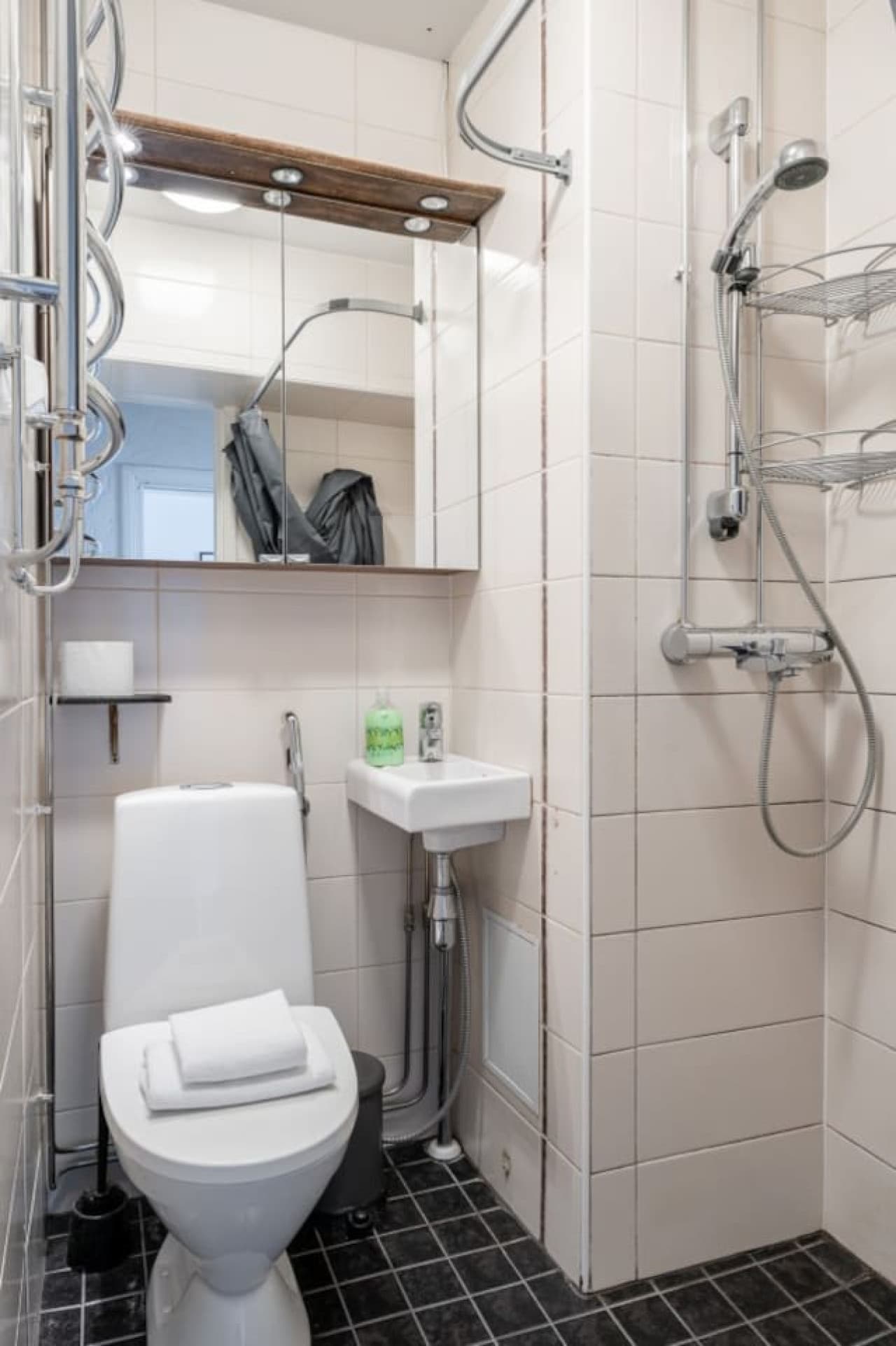 Apartment bathroom (washing machine in kitchen)