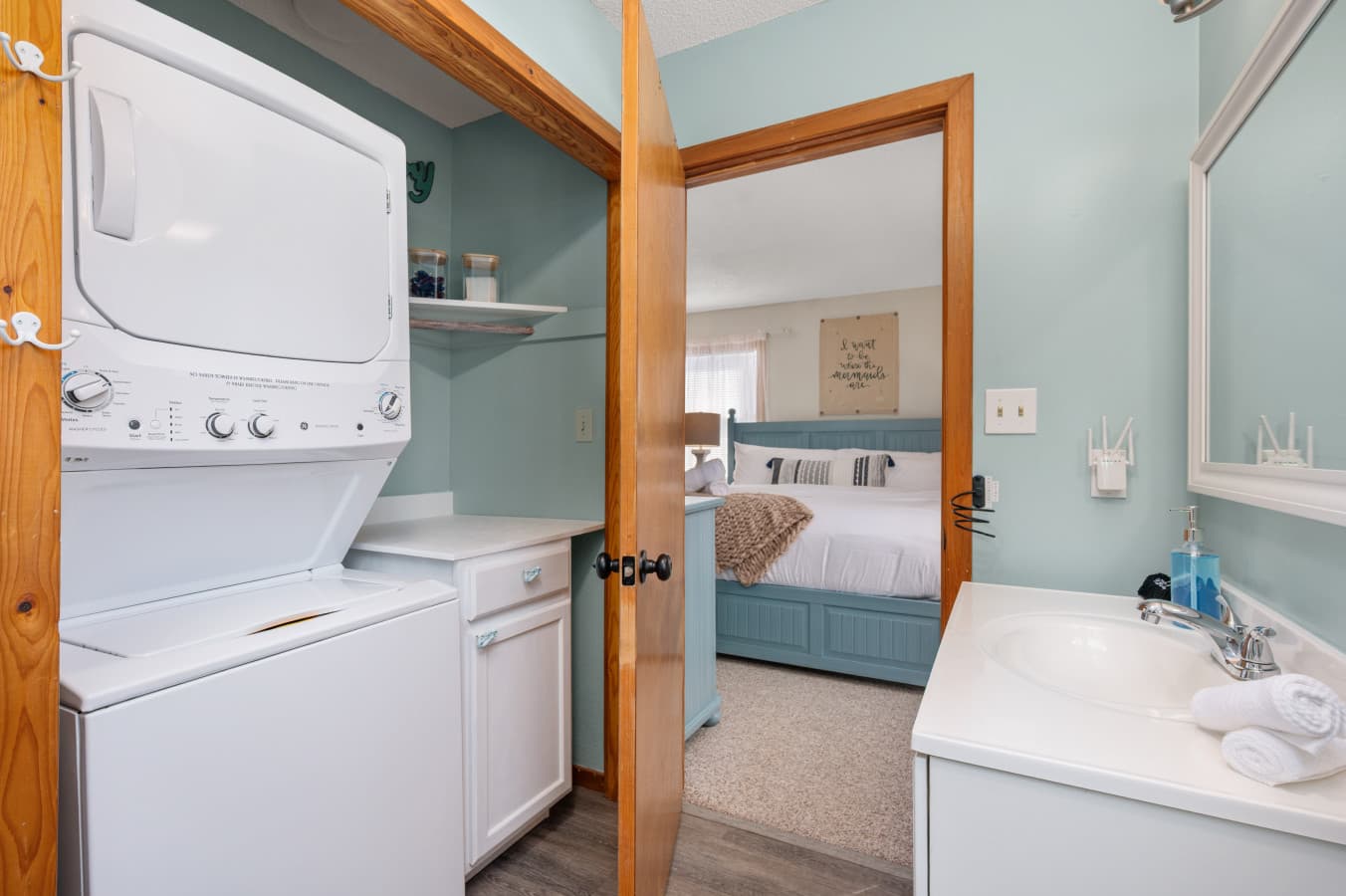 Laundry nook w/ stacked washer & dryer for added convenience during your stay