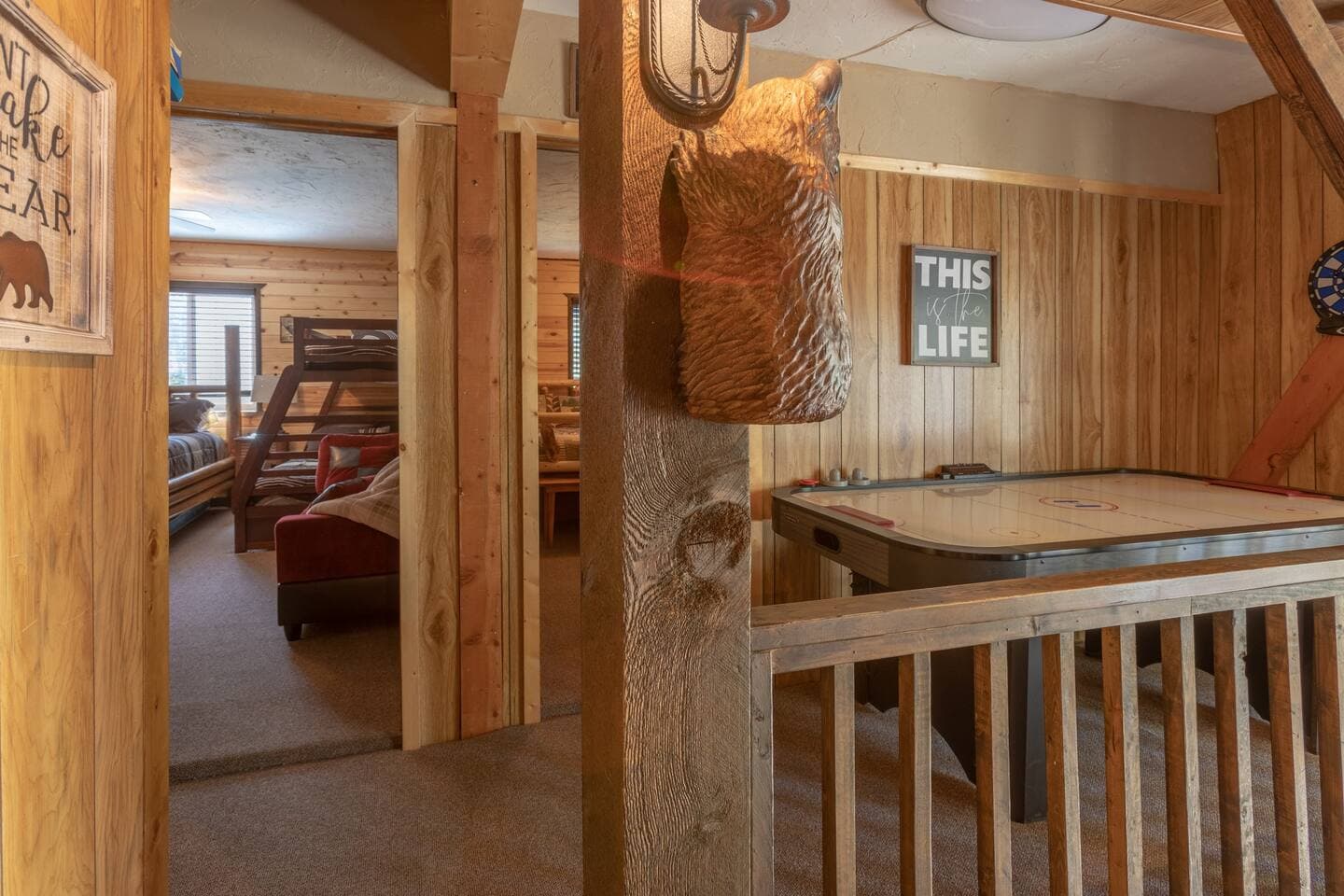 The loft area is a perfect place to play a competitive game of air hockey.