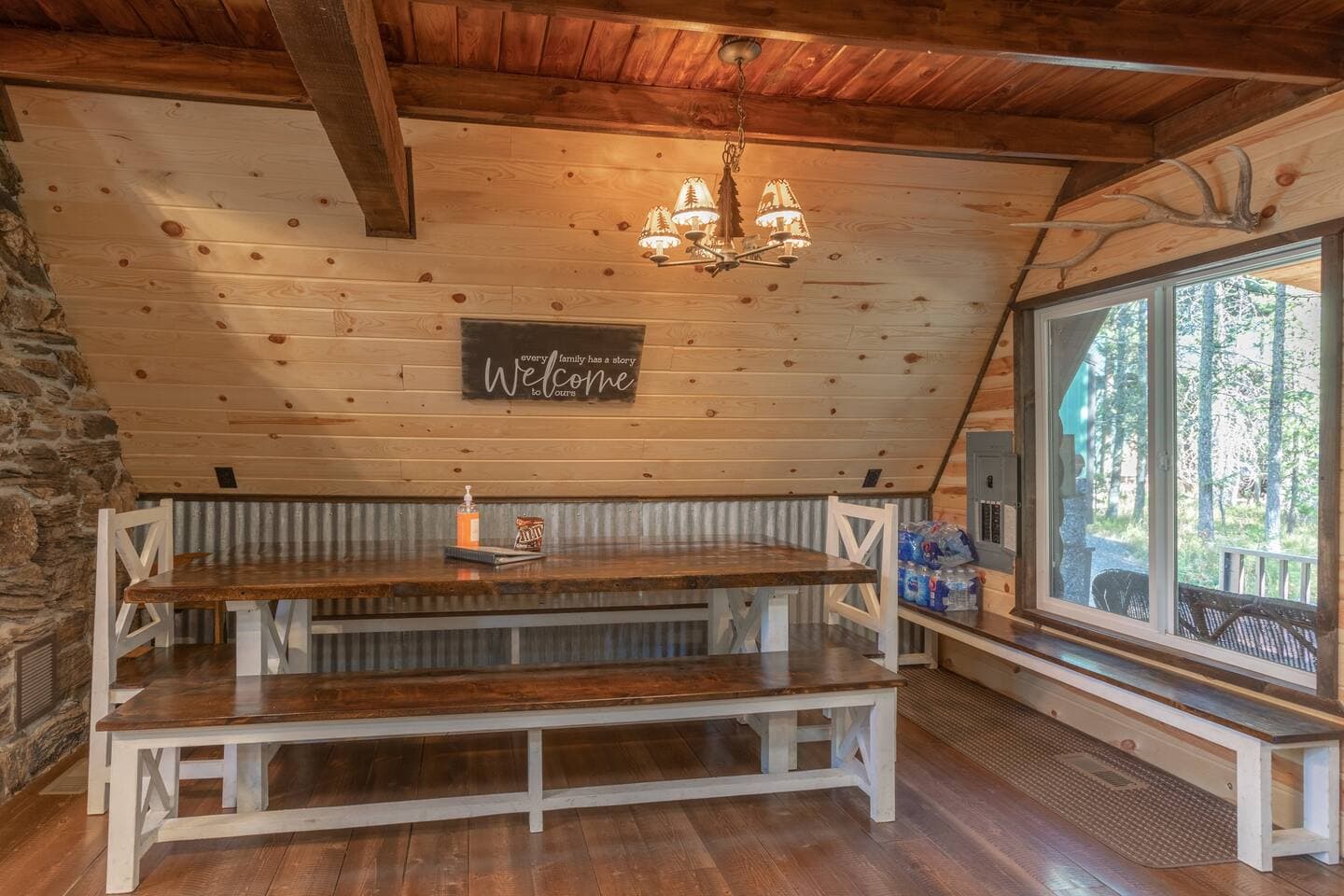 The dining table provides room to enjoy a meal or playing games