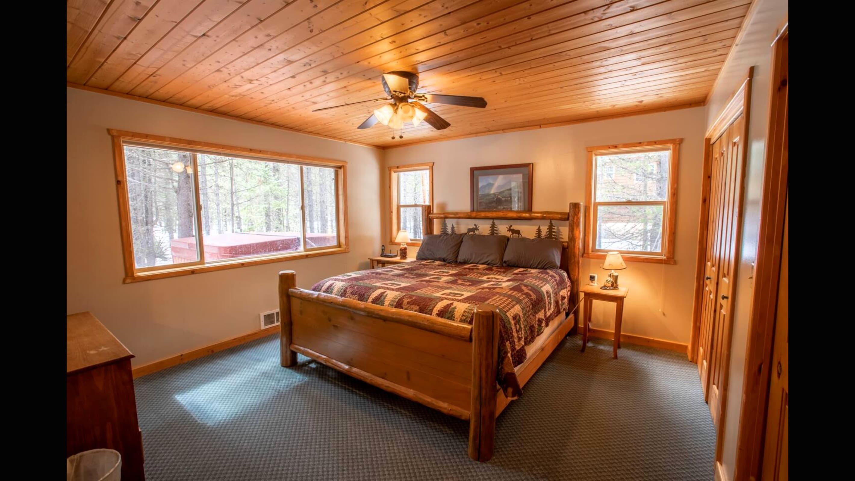 Bedroom #1 offers a King bed with ceiling fan for your comfort.