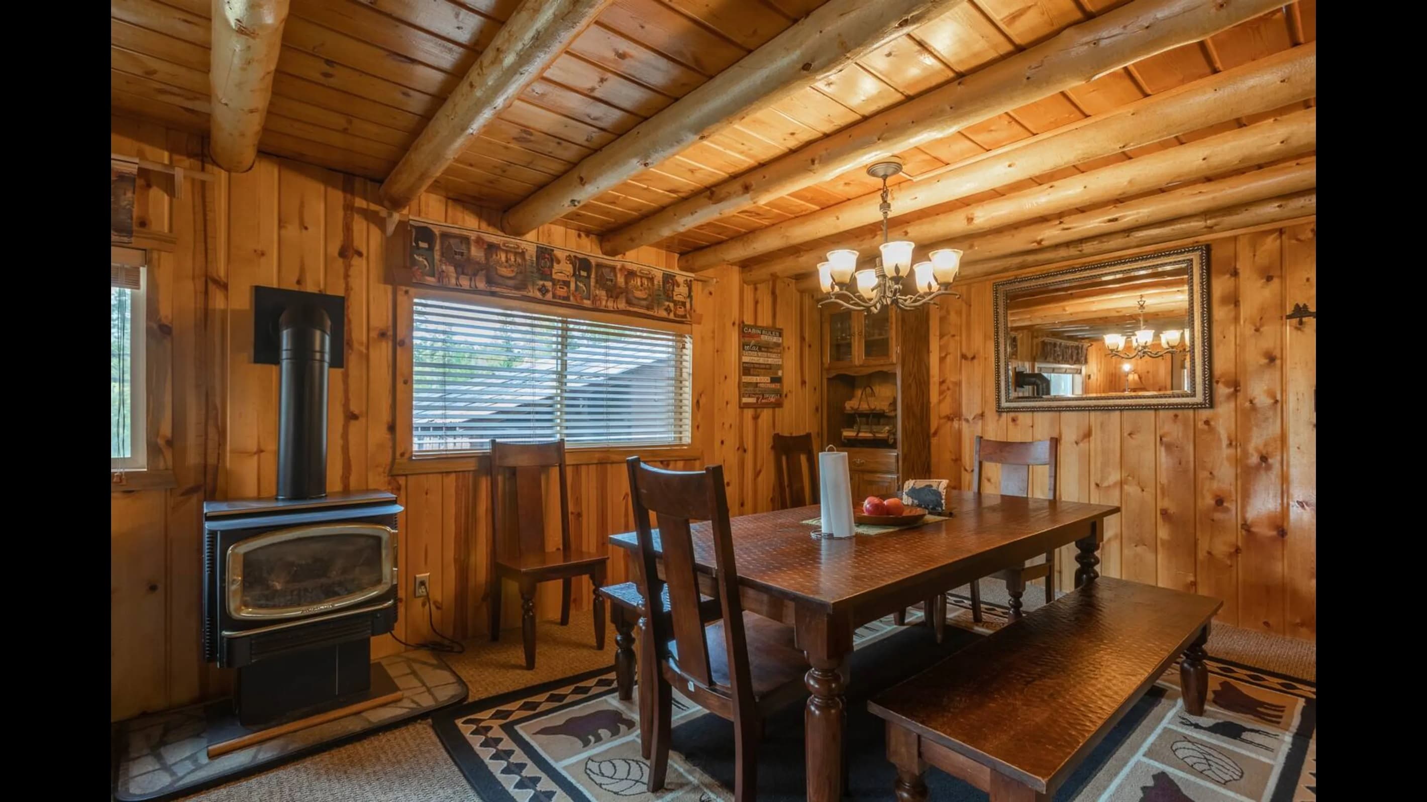 Keep cozy with the wood burning stove.