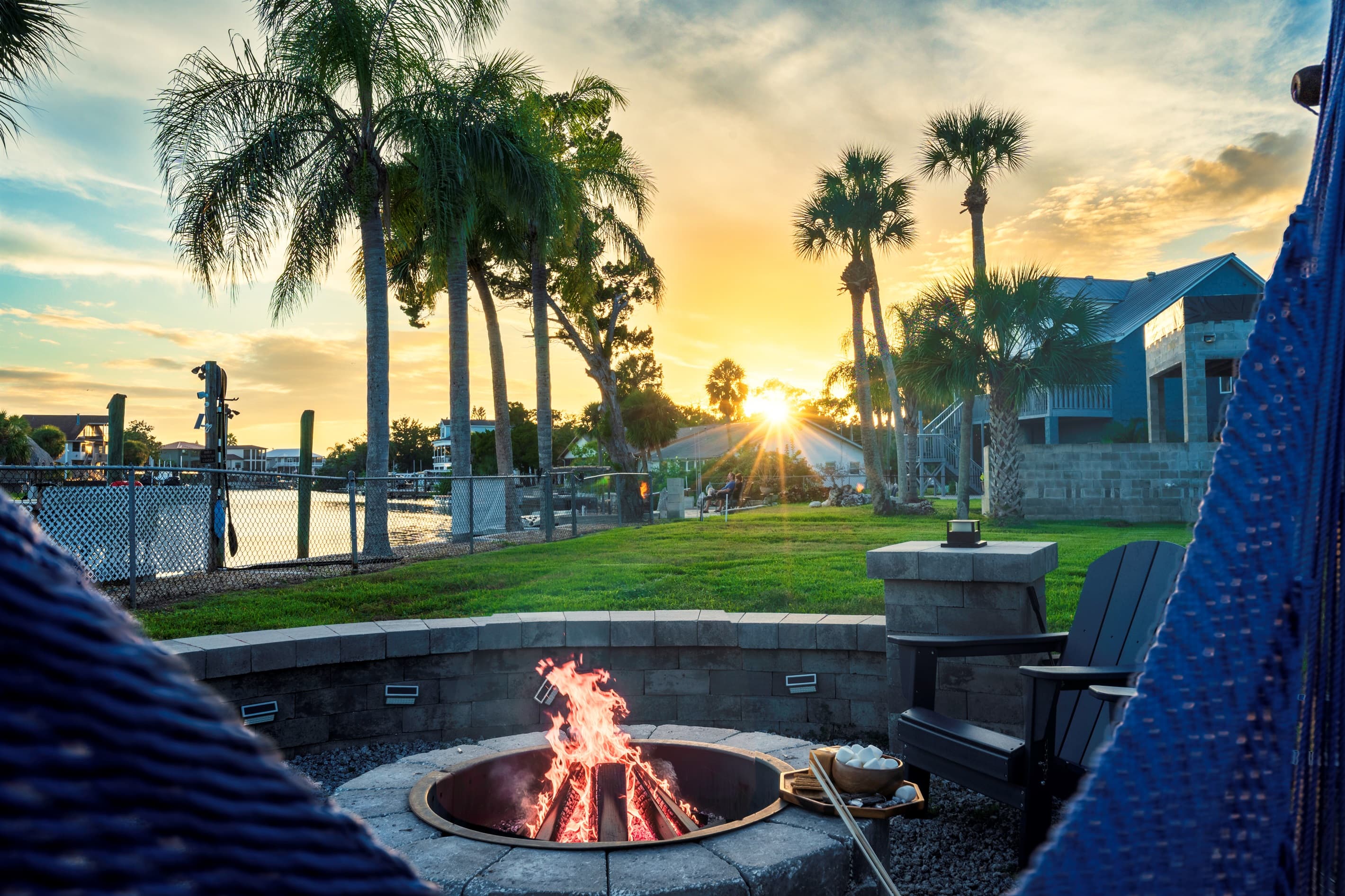 End your day by the fire-sunset, stars, and coastal air.