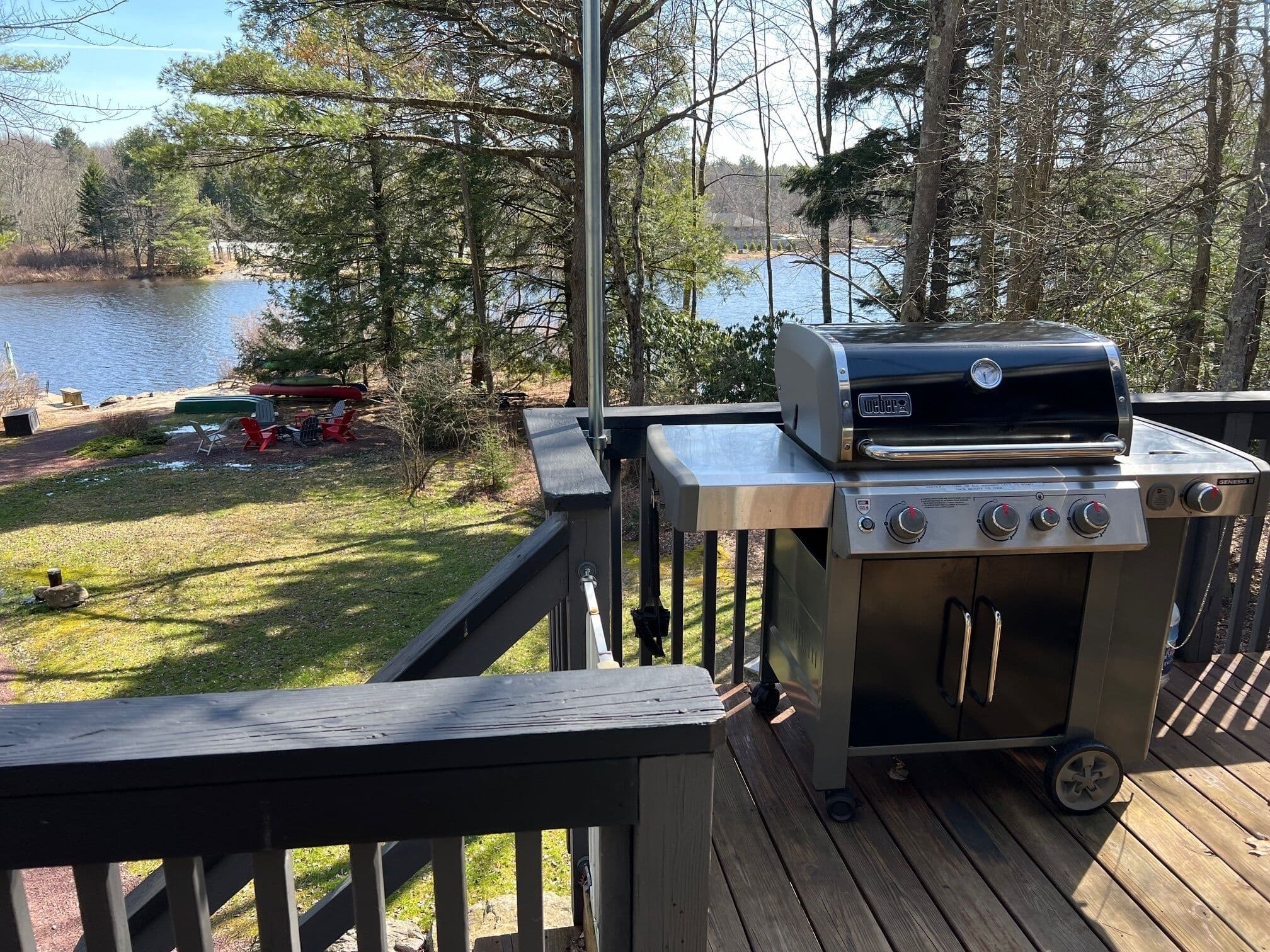 Weber Gas Grill on upper patio overlooking lake Naomi