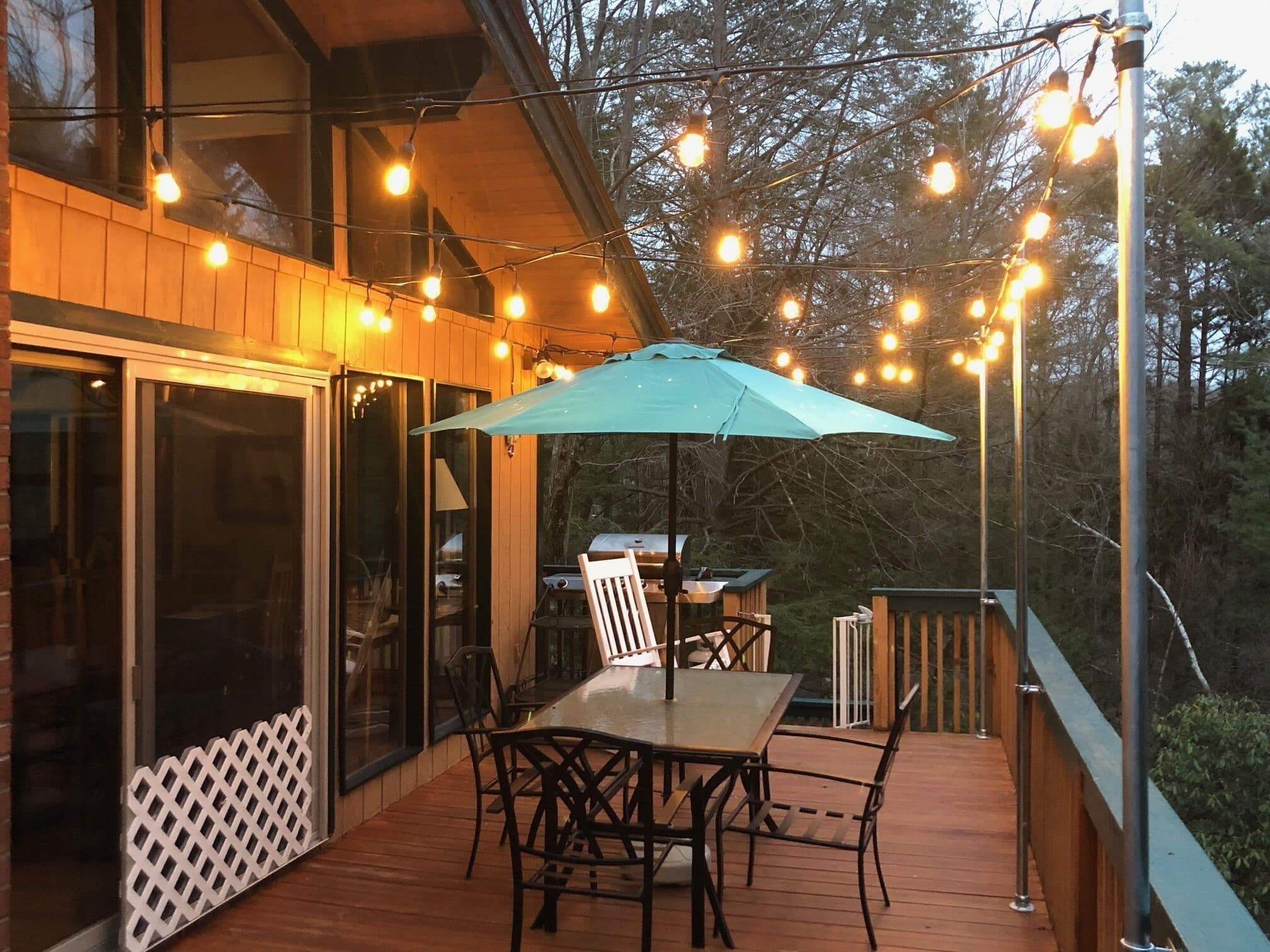 Festive string lights on upper deck