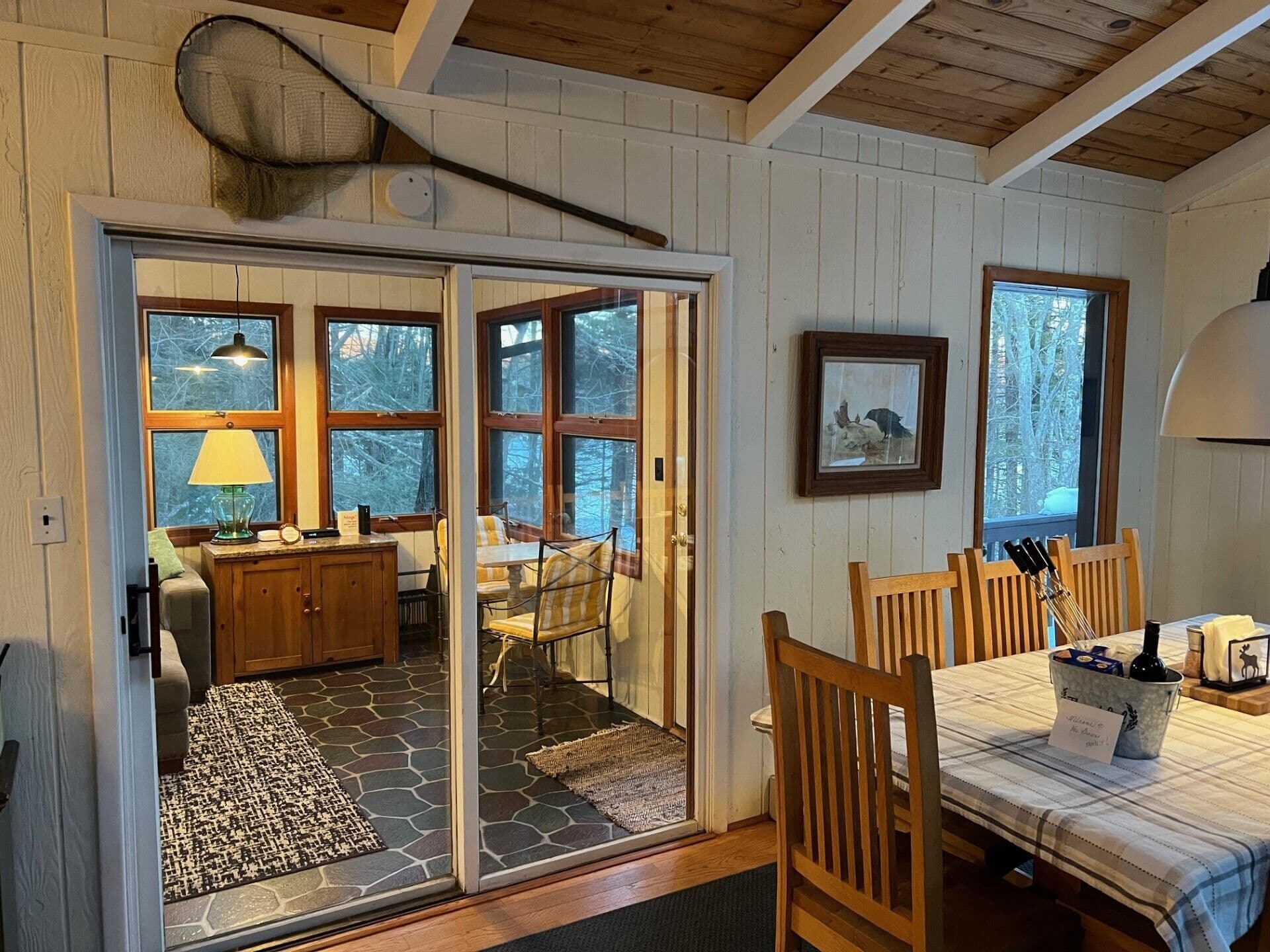 View into the window enclosed sunroom