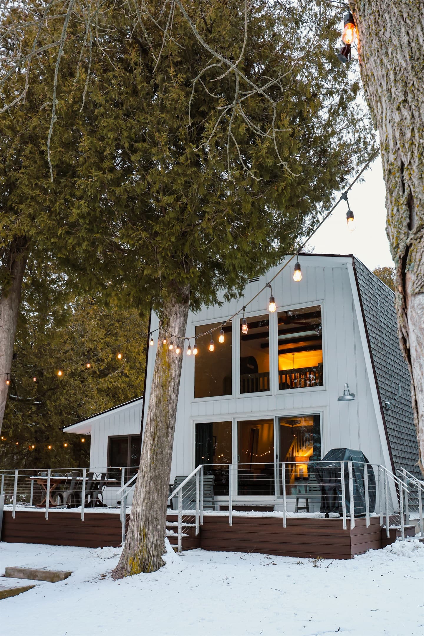 A winter view of the cabin.