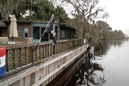 Our waterfront cabin is built right over the water for unsurpassed sunset views from the waterfront 