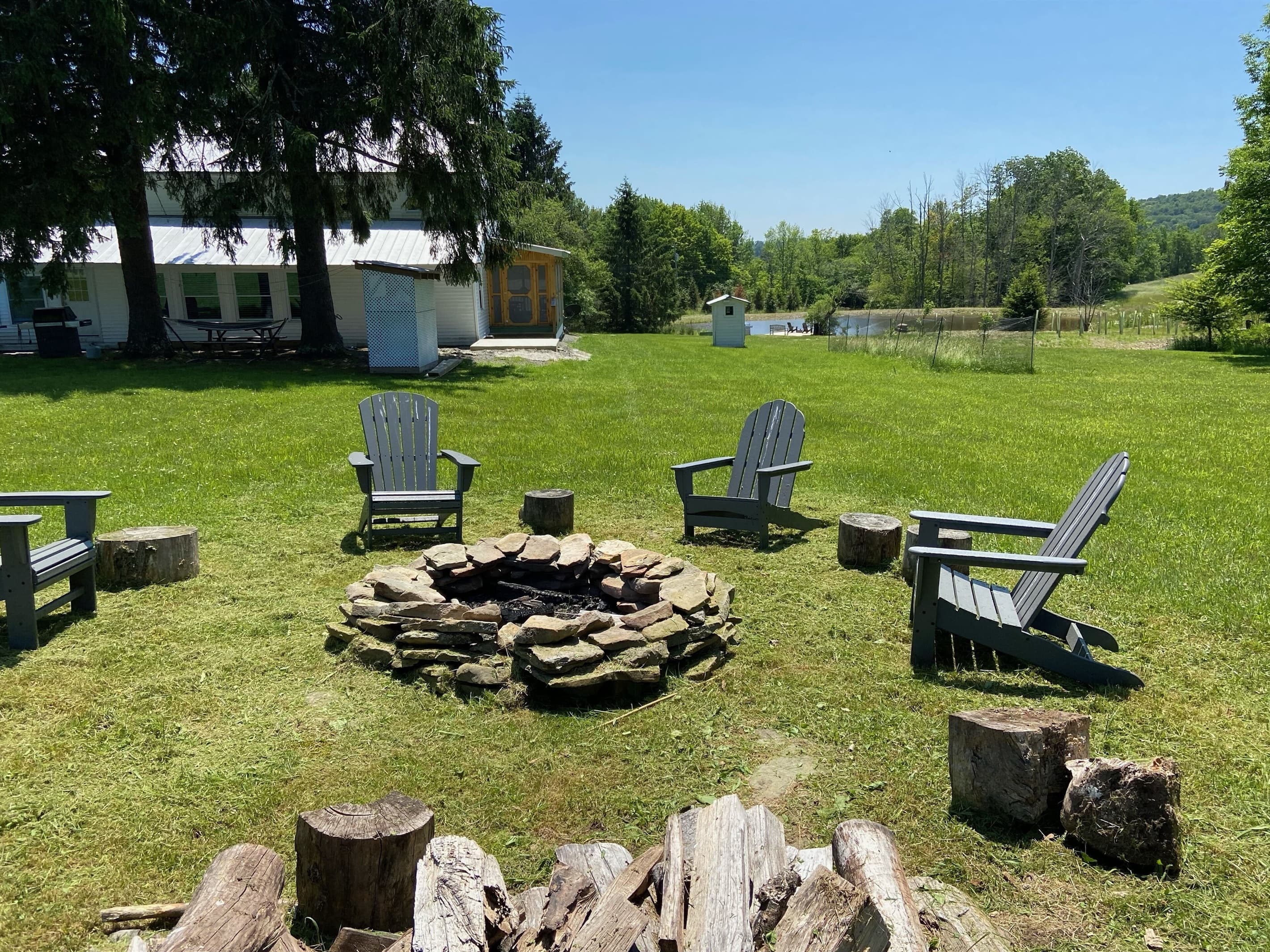 Enjoy smores and tell stories at the campfire. Comfortable Adirondack Chairs.