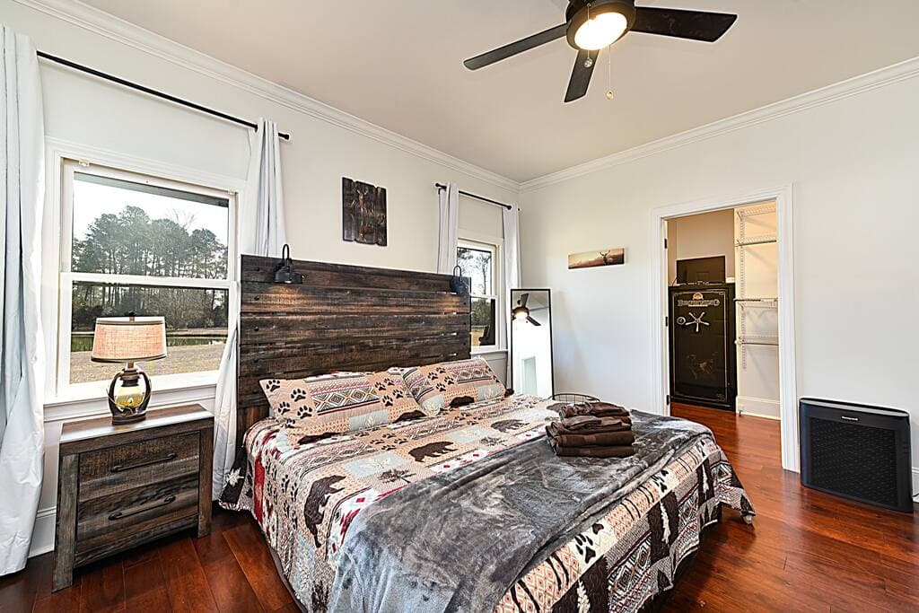 Master Bedroom with King Bed and Country Lodge Design Decor