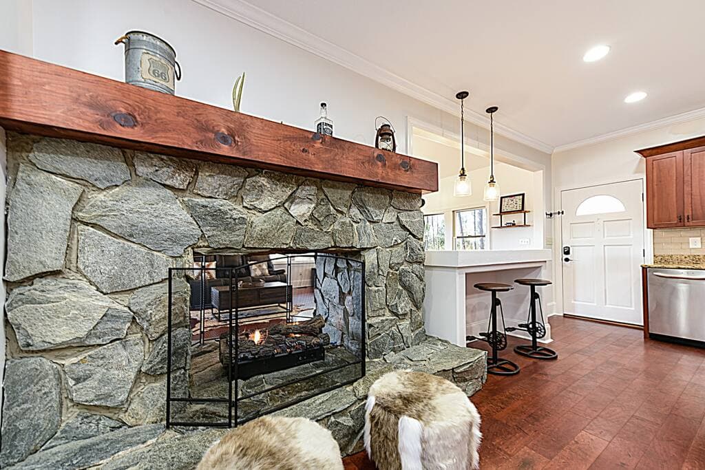 Fireplace facing into the Kitchen