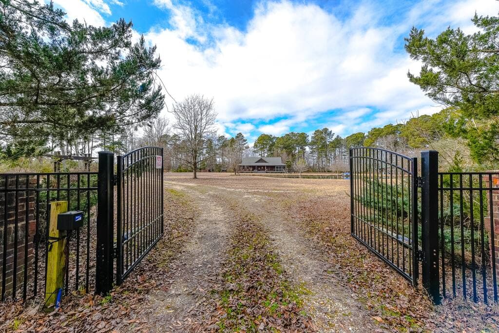 Gated entrance to 8 acre Wildcat Country Lodge