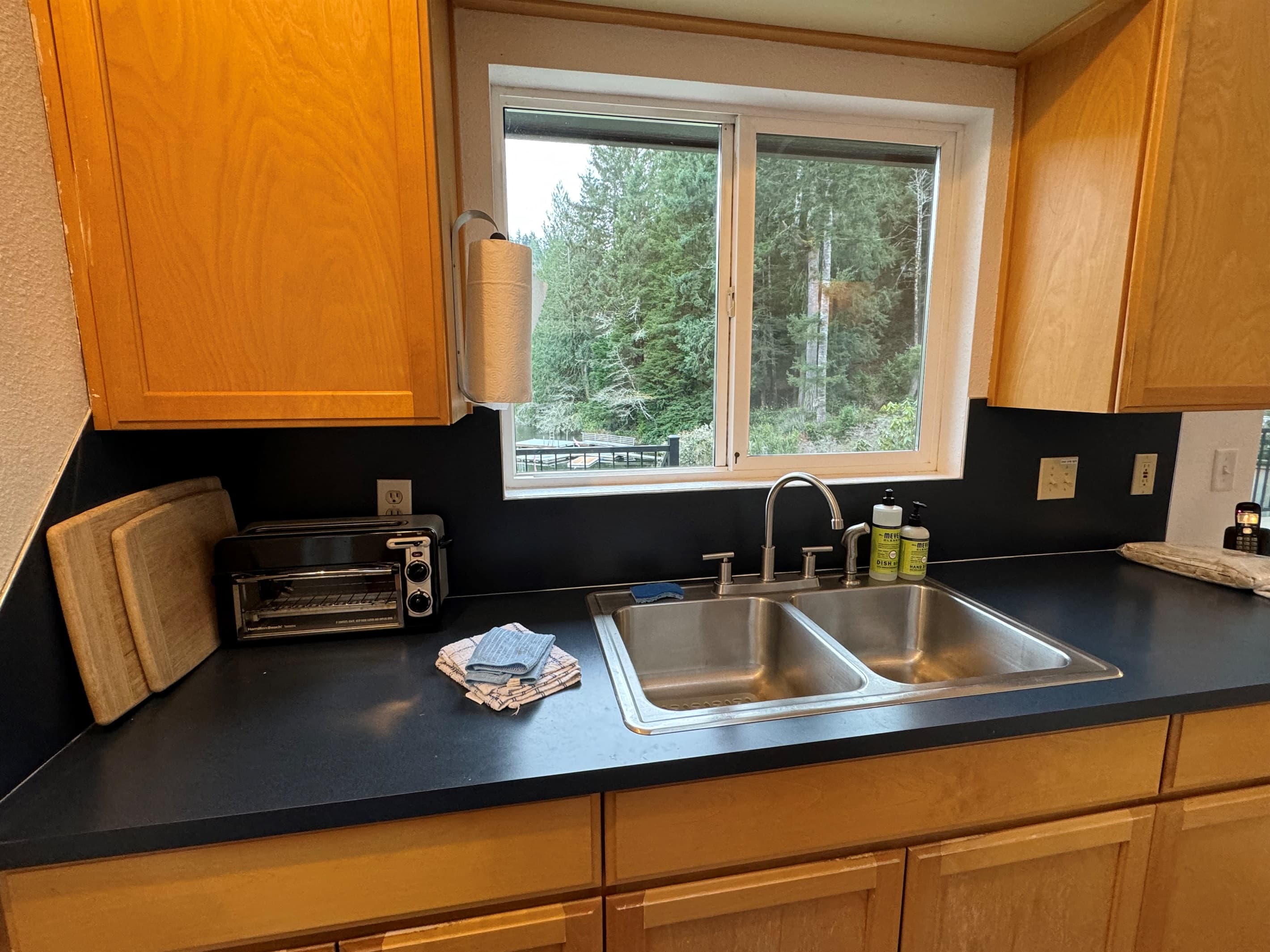 view of lake from kitchen sink 