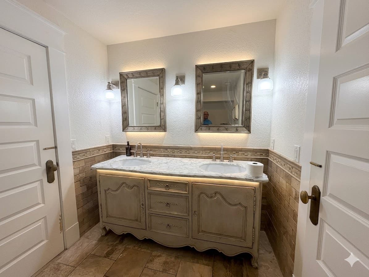 Bathroom 1-2 — Additional View of Shared Ensuite Between Bedrooms 1 & 2 | The Mark Twain Oceanfront Estate, Outer Banks