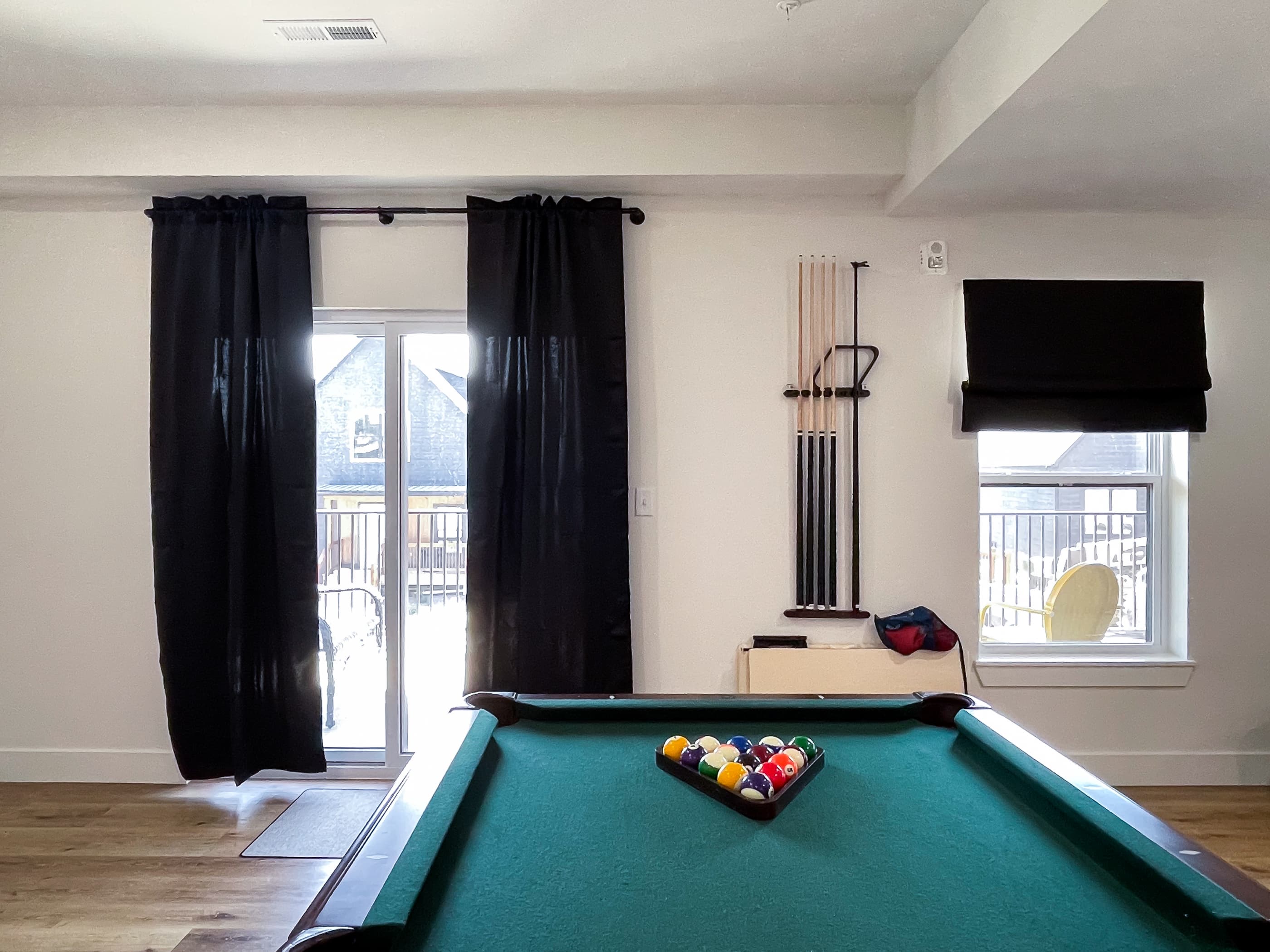 Pool table and access to outdoor patio