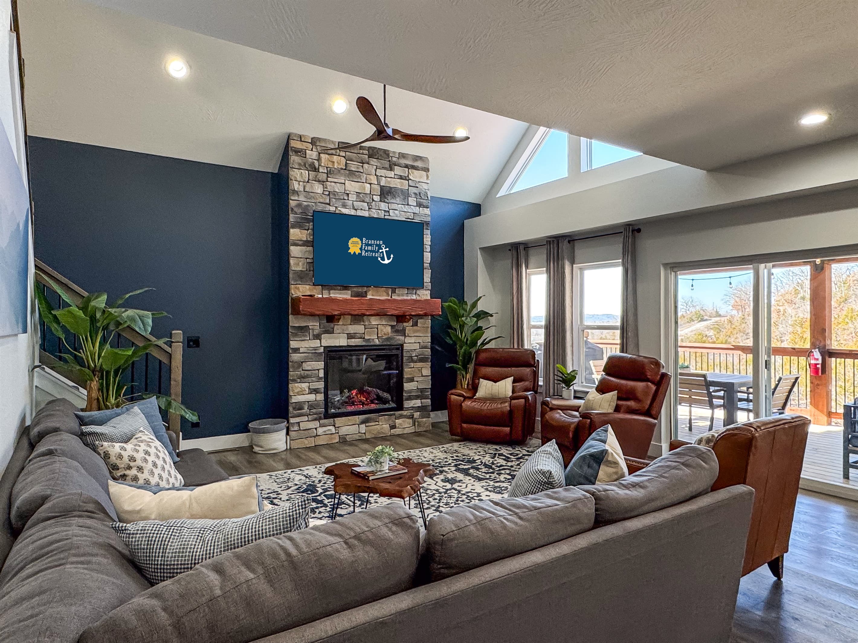 Living room has access to the deck