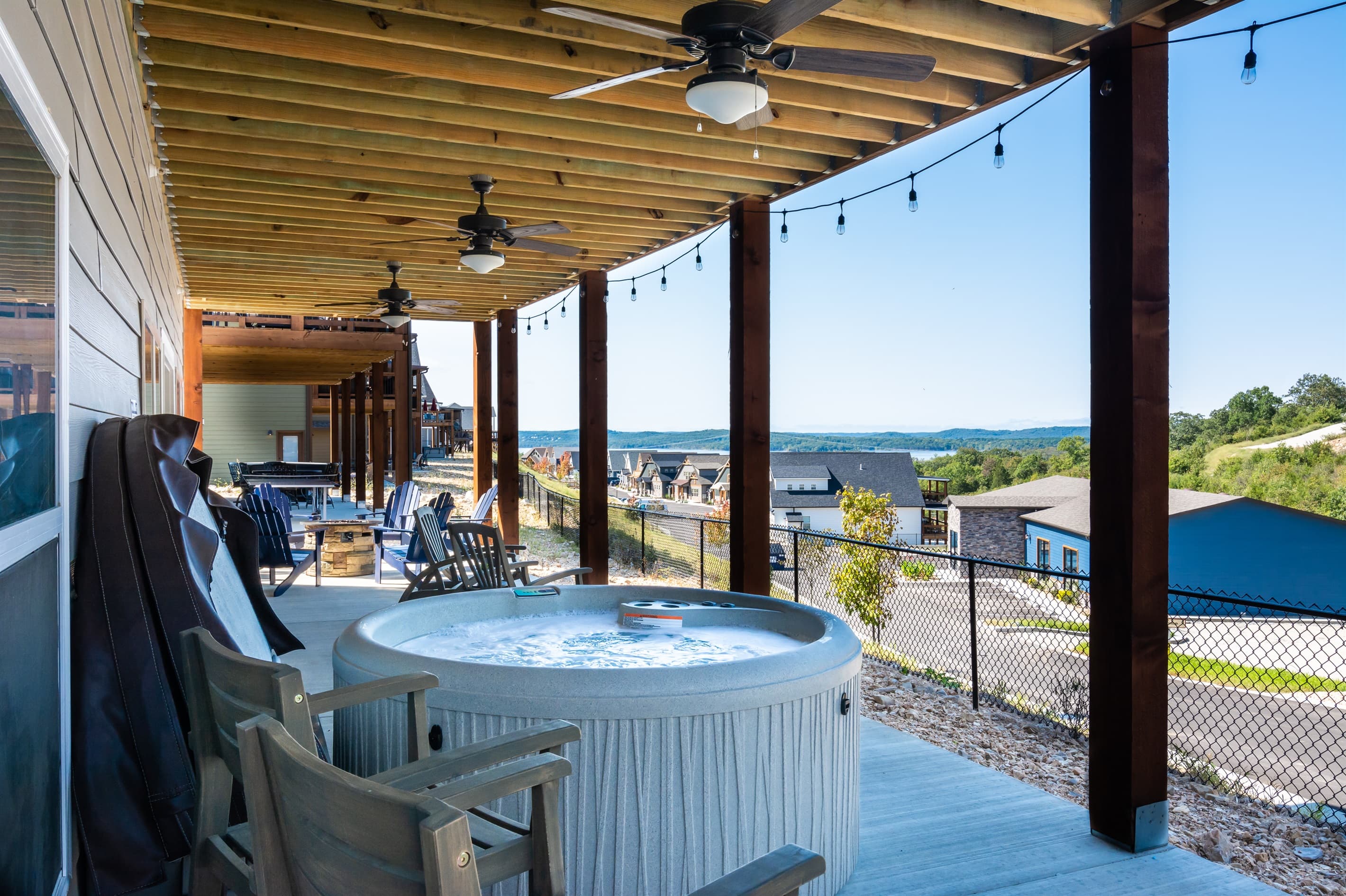 Private hot tub with a lake view