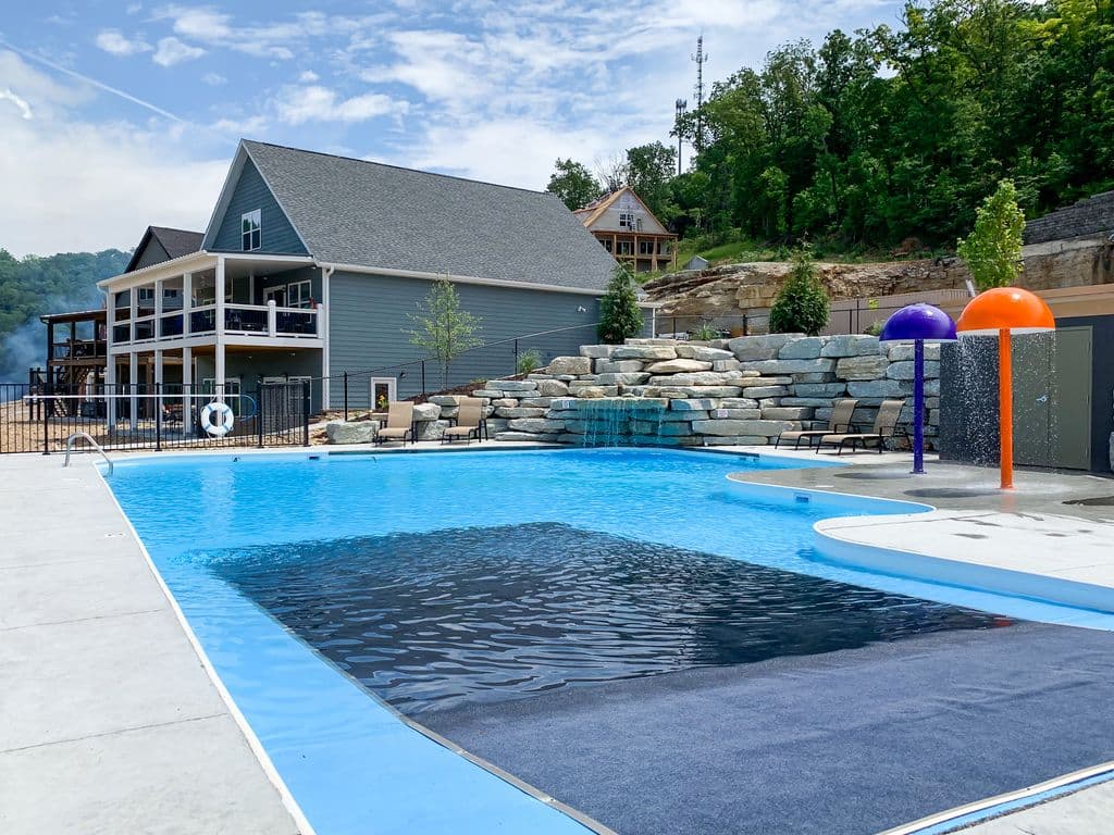 Neighborhood outdoor pool with splash area