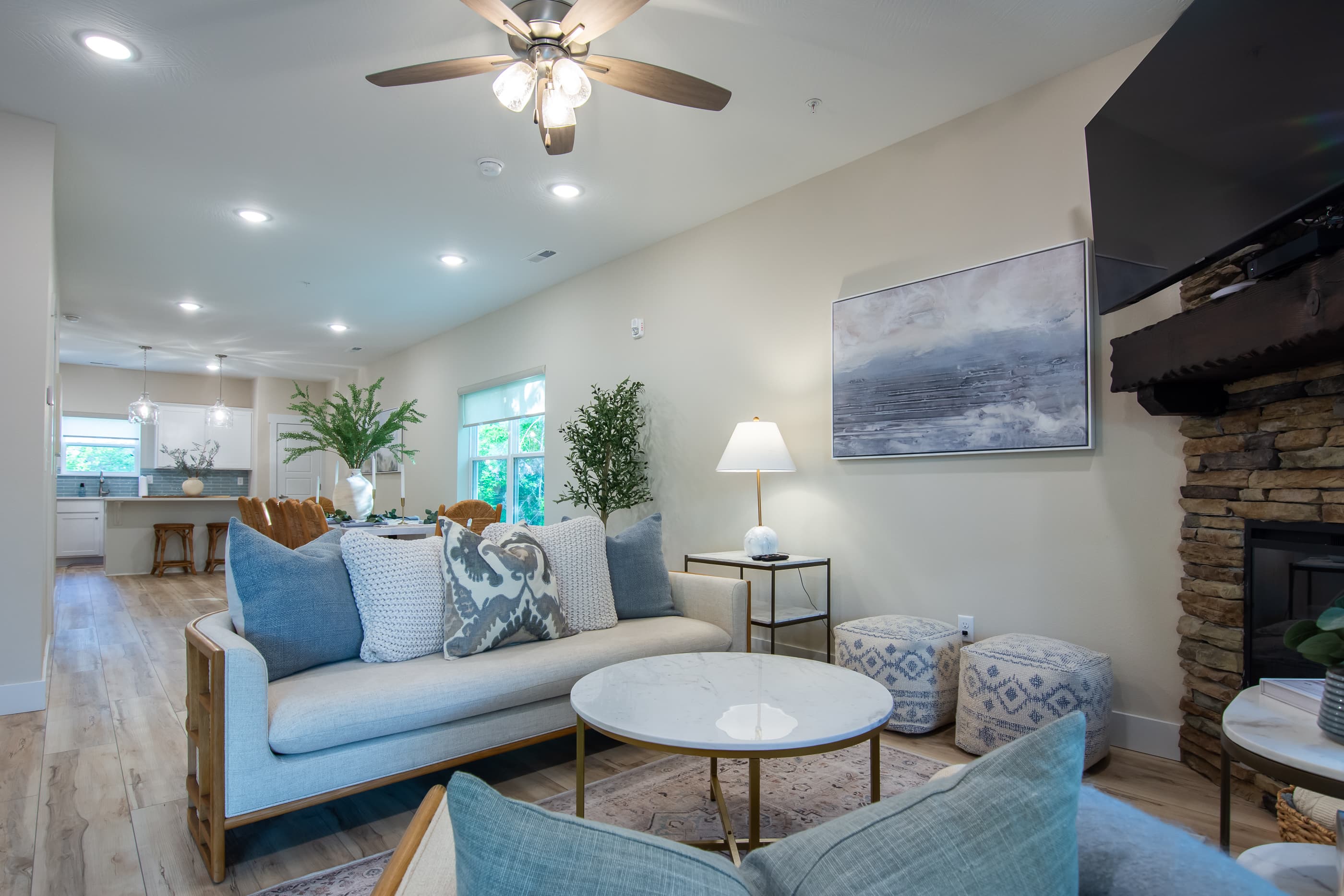 Main level great room and kitchen with open concept