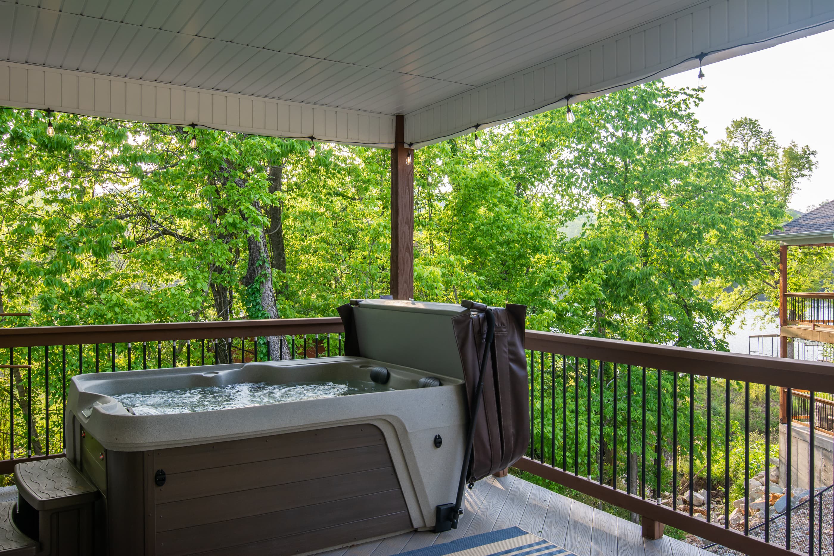 Hot tub on upper level deck with a view!