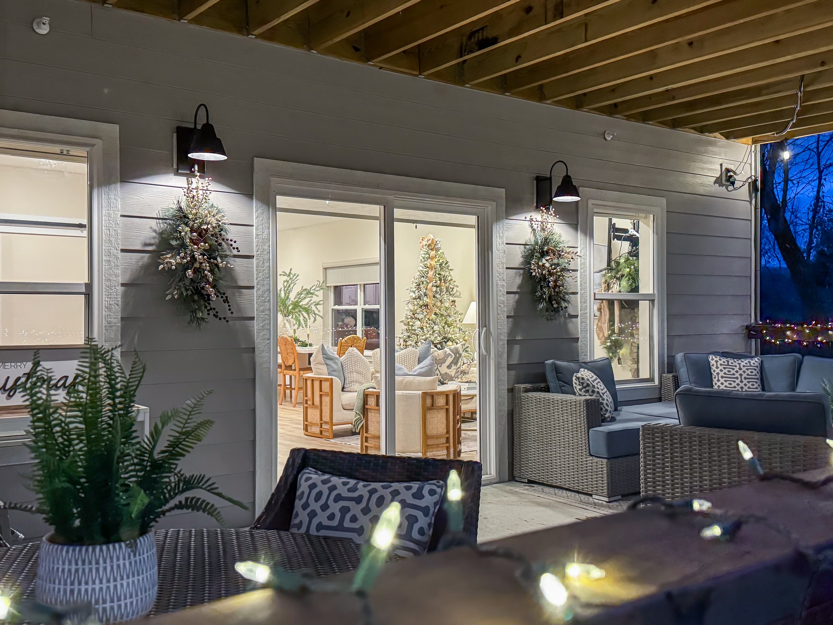 Lower level patio with a touch of the holidays