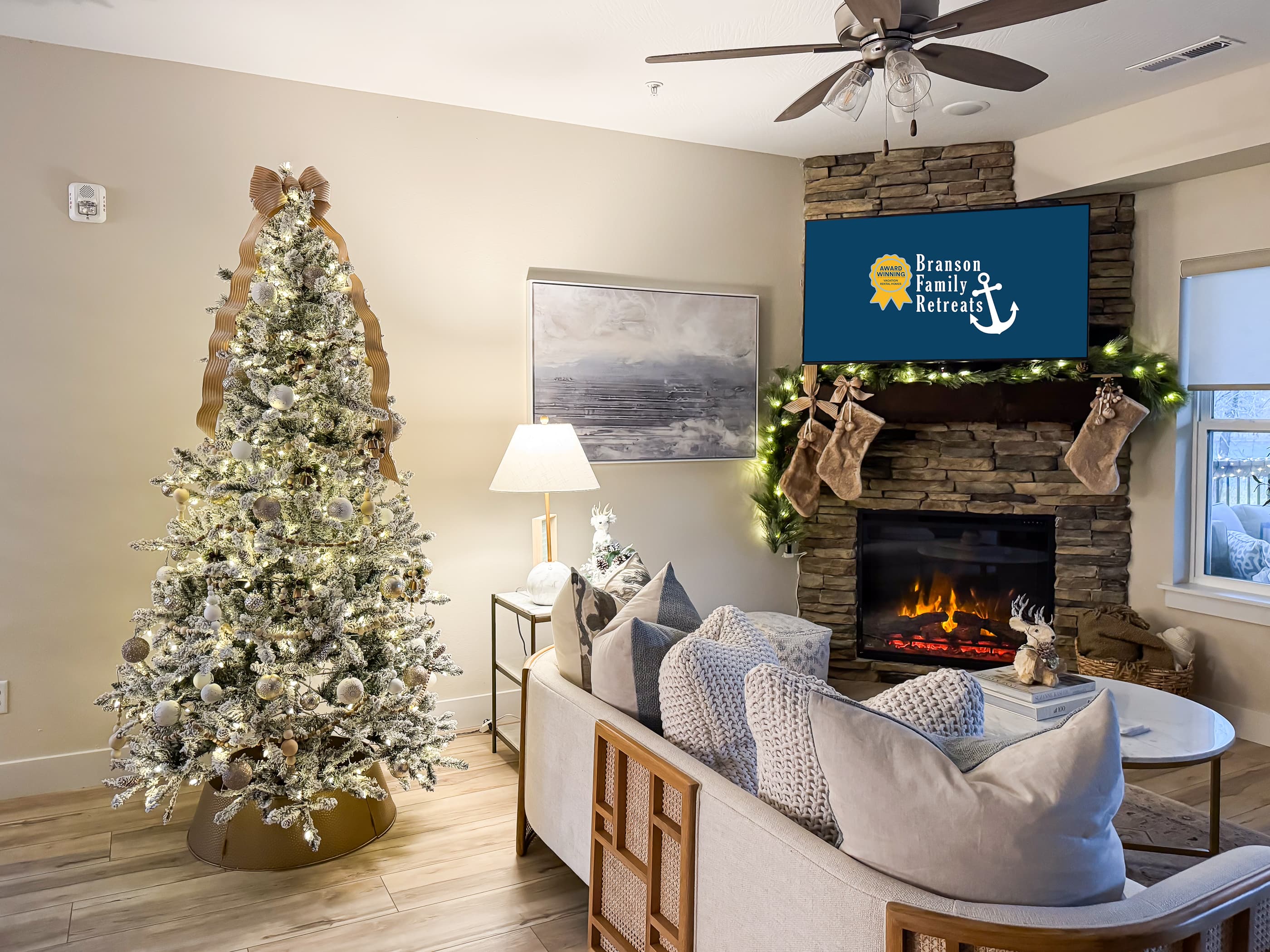 Great room with open concept and a dash of holiday spirit during the holiday season