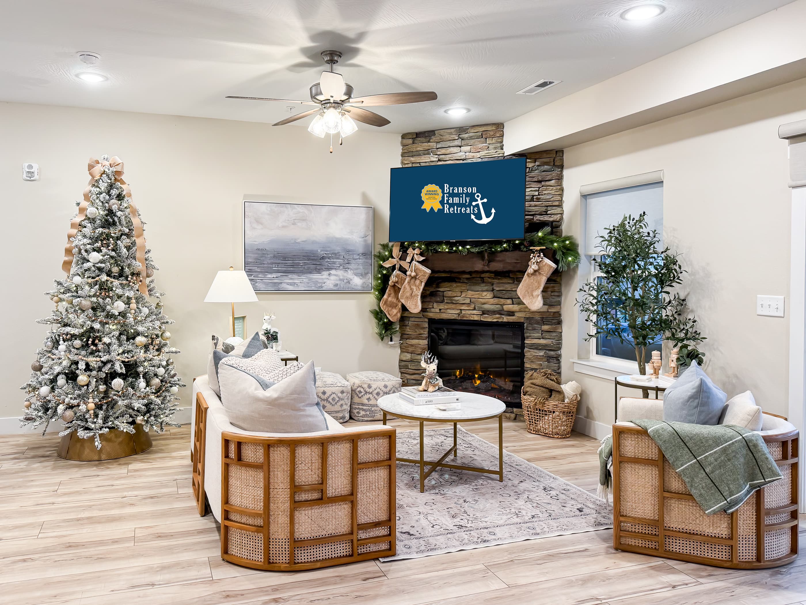 Great room with open concept and a dash of holiday spirit during the holiday season