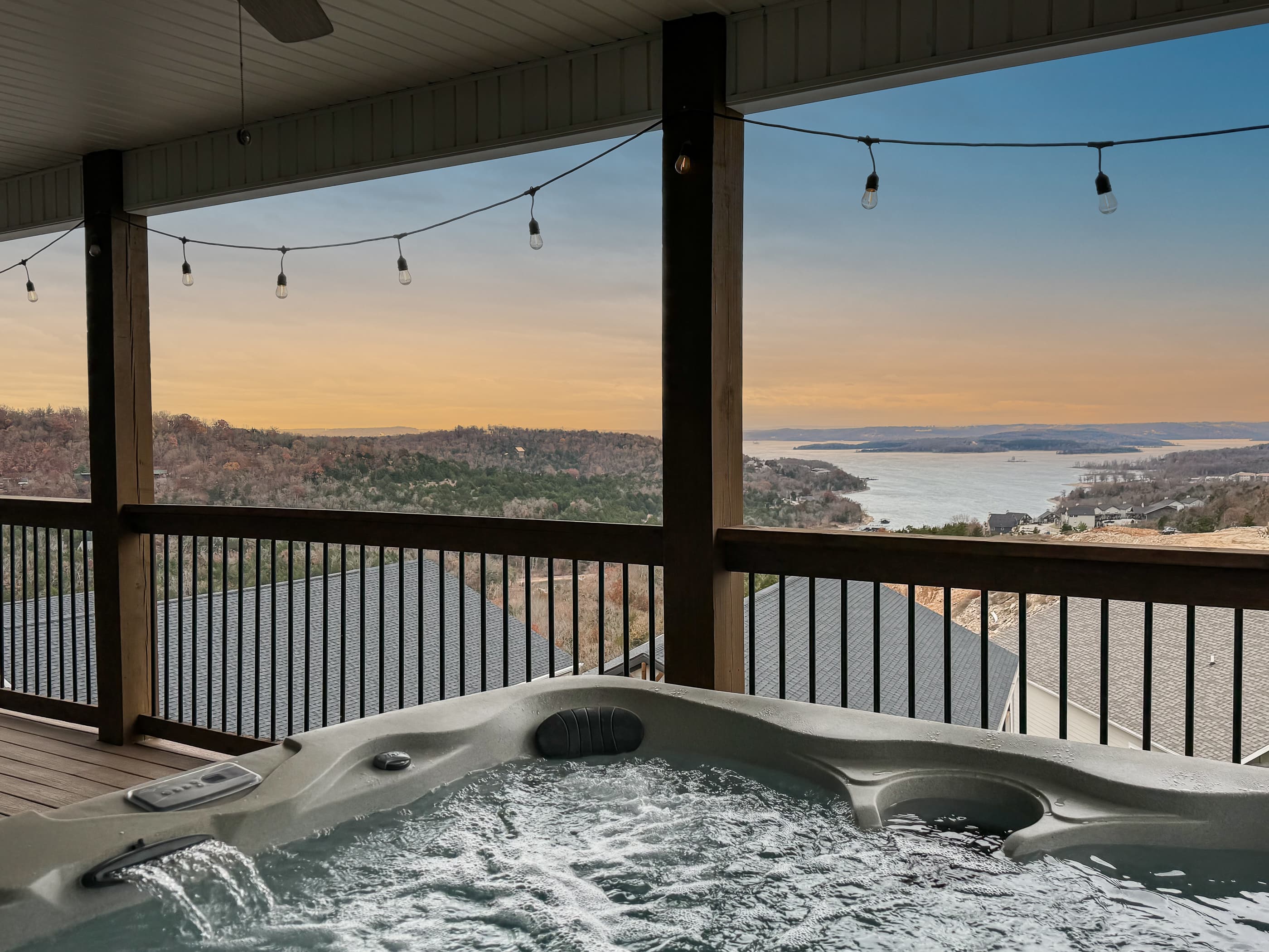 Top deck with lake view from the hot tub