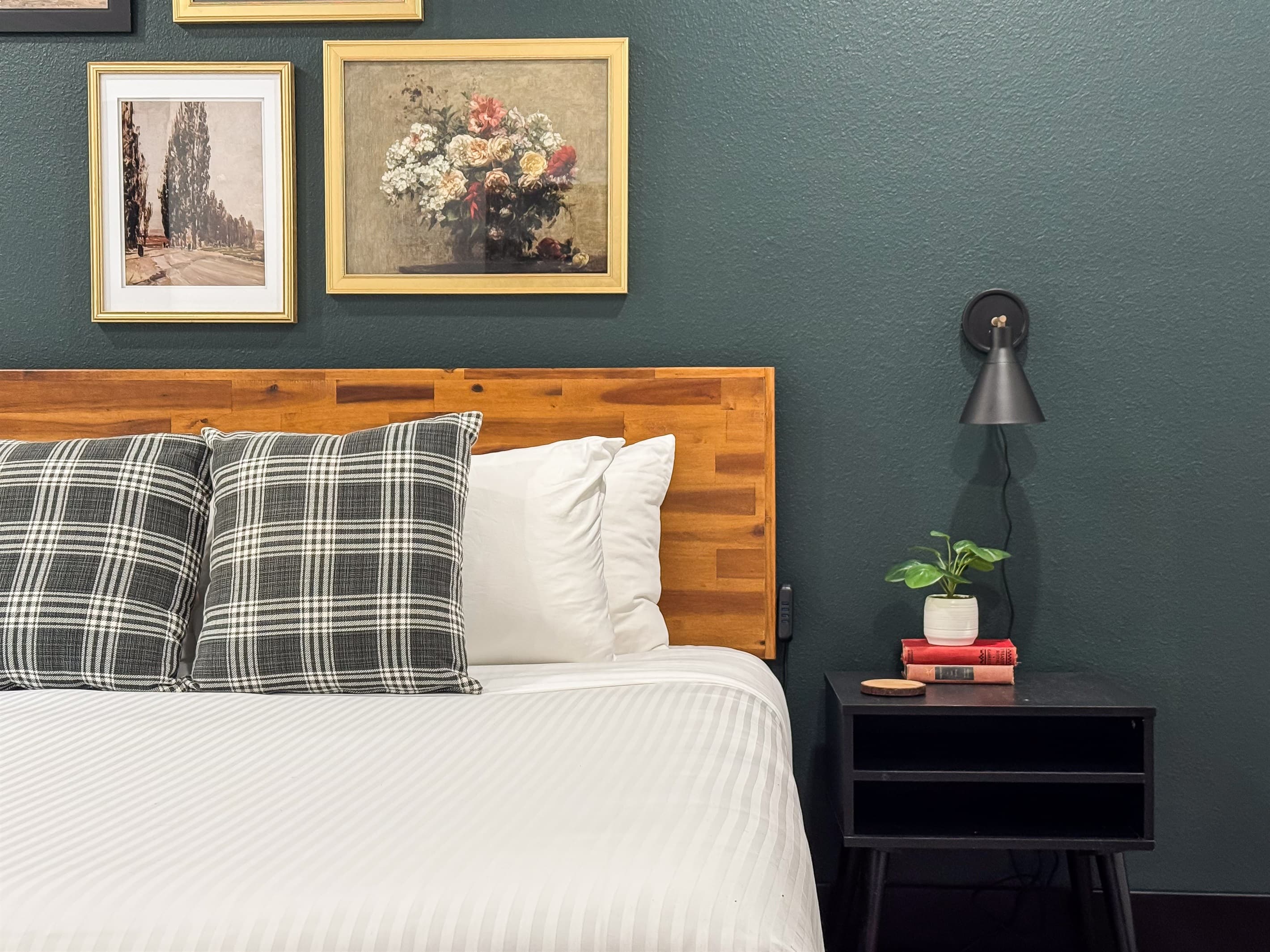 Main level spacious room with a plush king bed