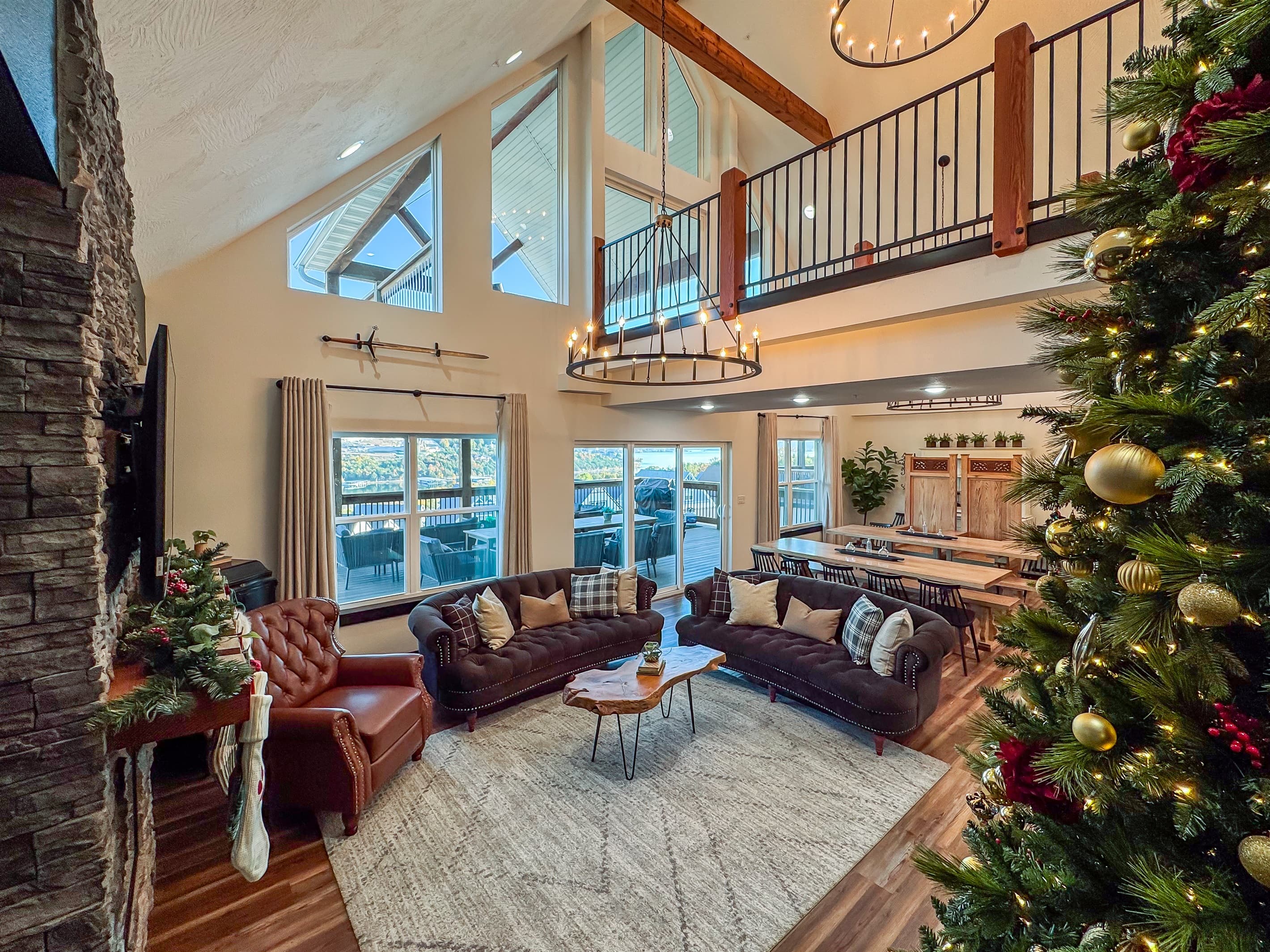 Open great room and cat walk with lake view