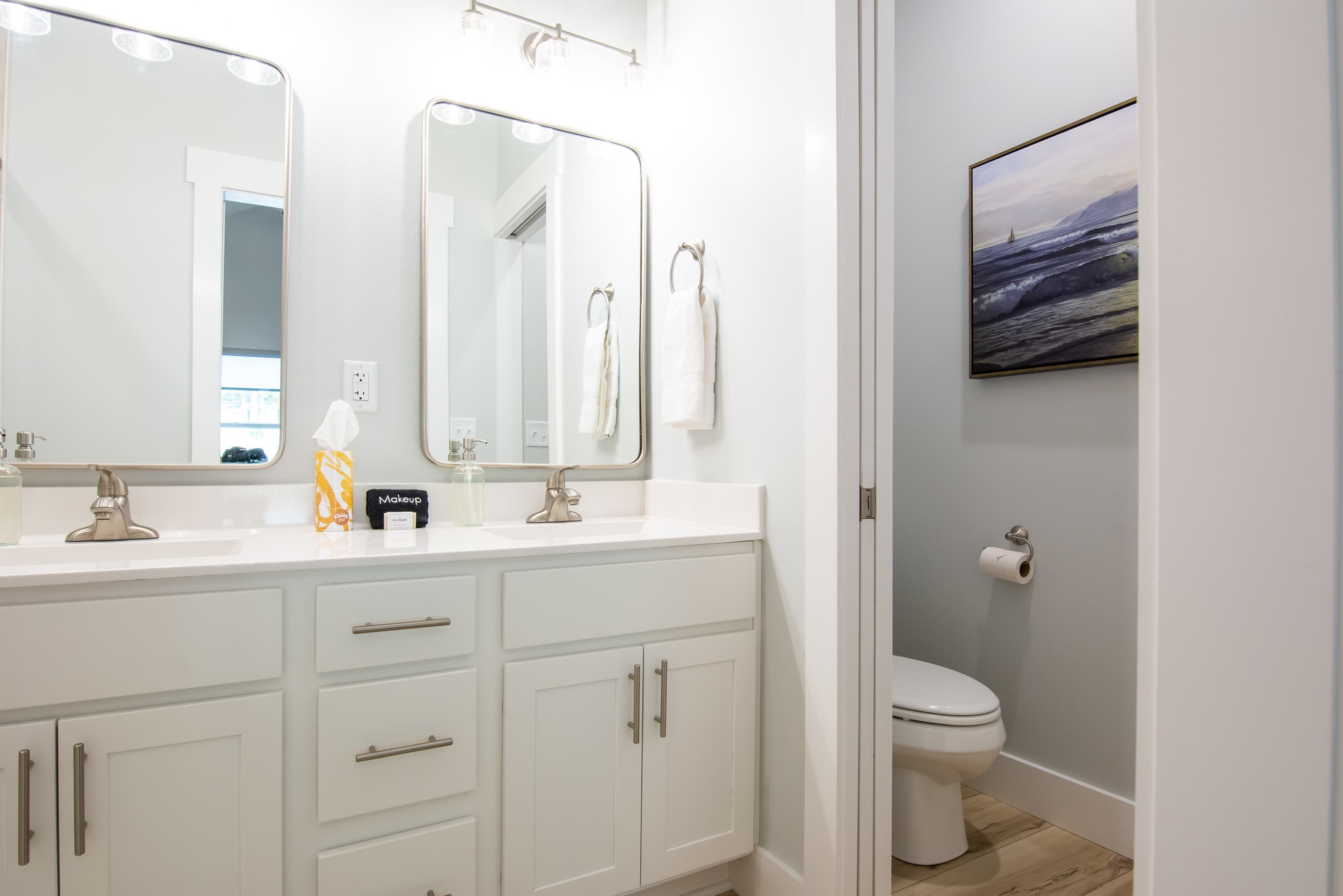 Bedroom 3 en suite bathroom with double vanity and separate toilet