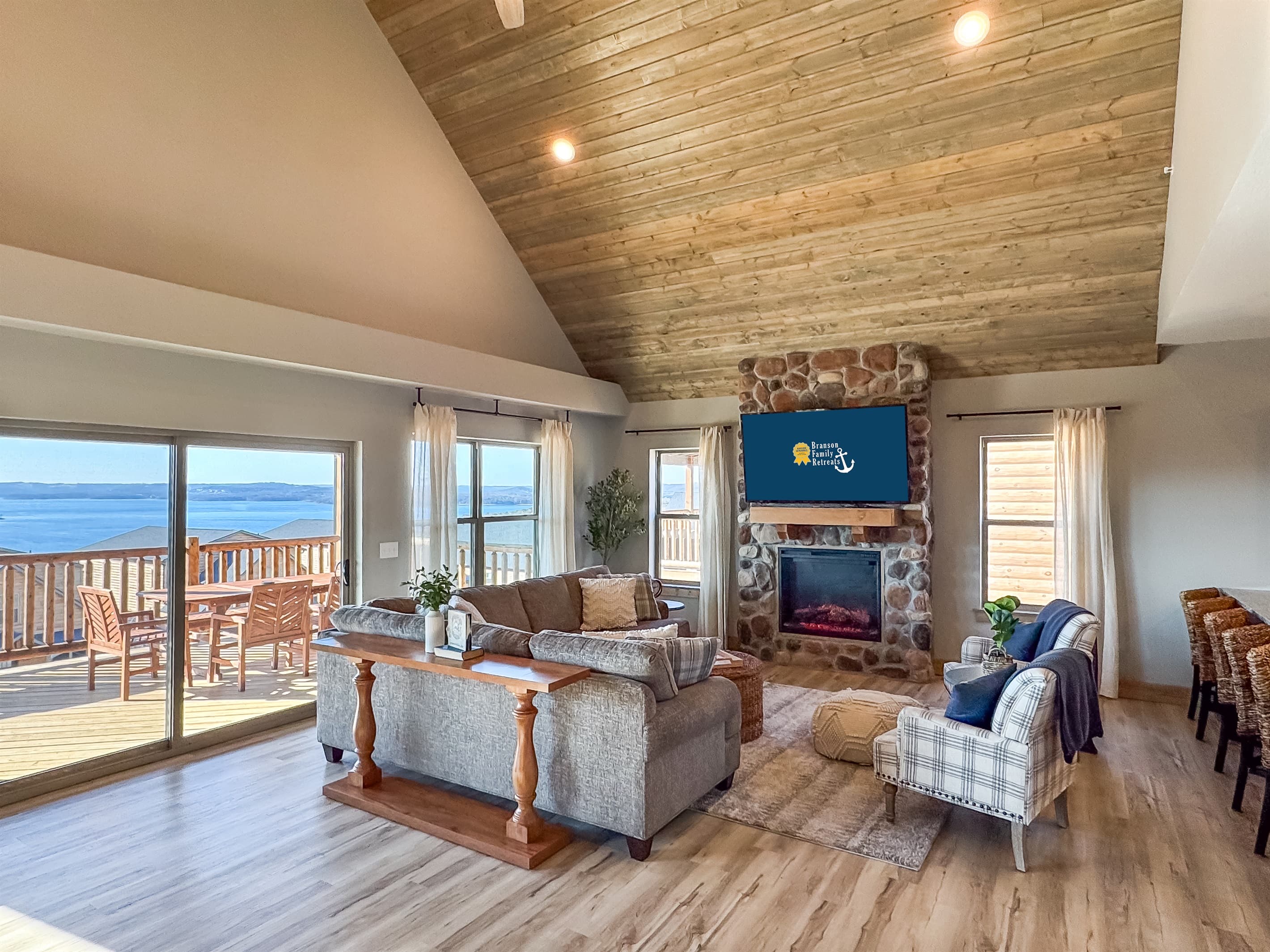 Overview of Upper level living room and outside deck access