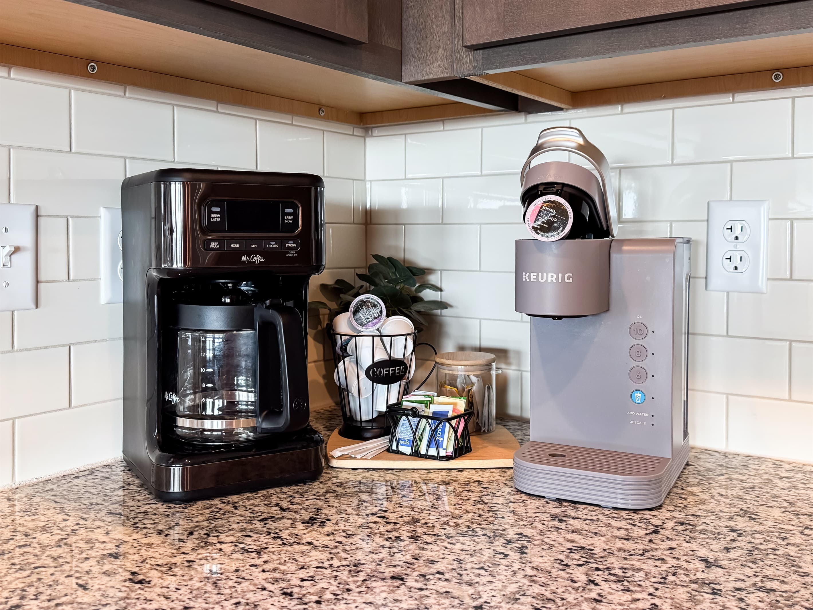 Coffee bar area to make your coffee in two different ways