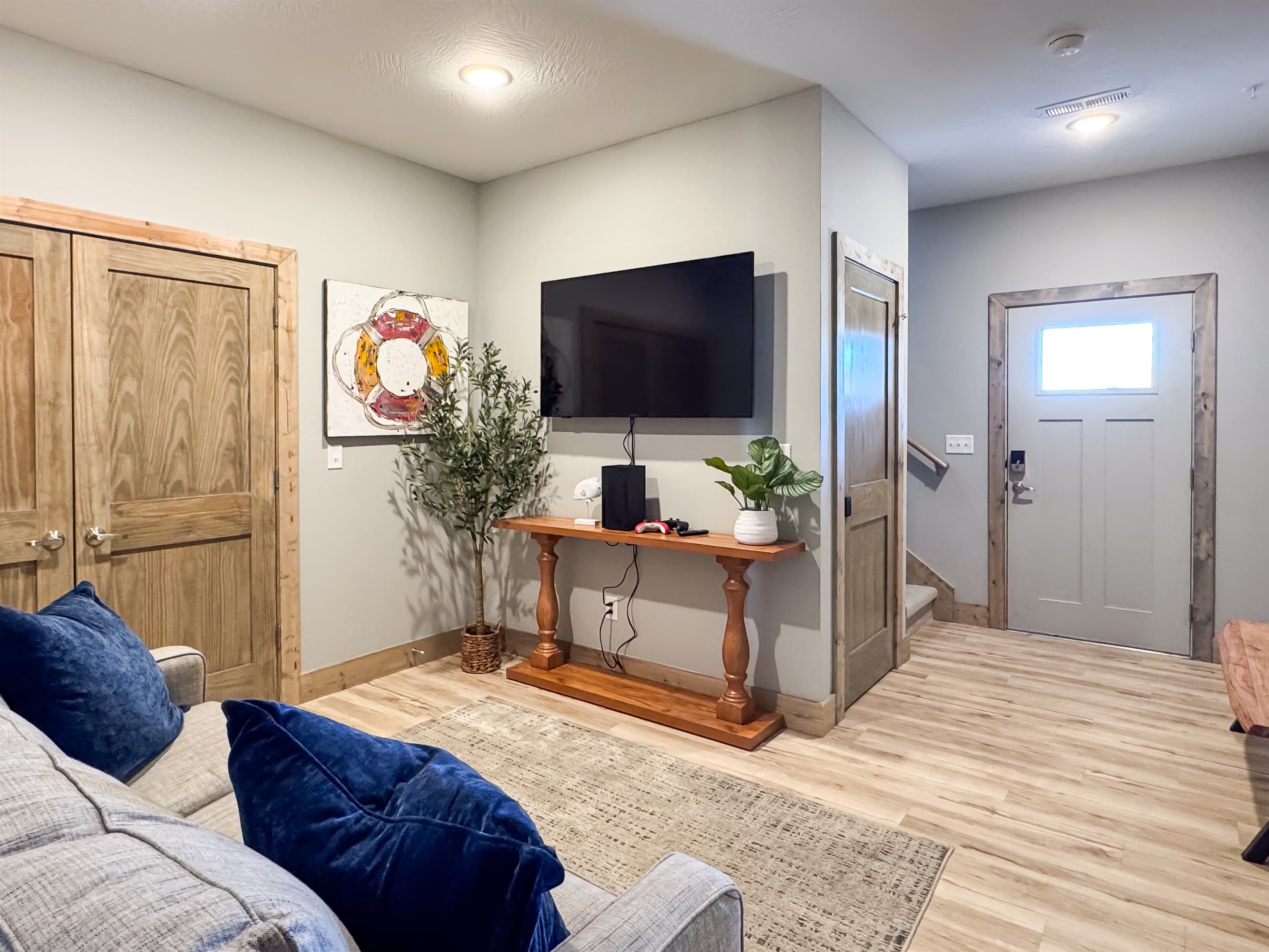 Entry level door with stairs to left to go up tho the entry level