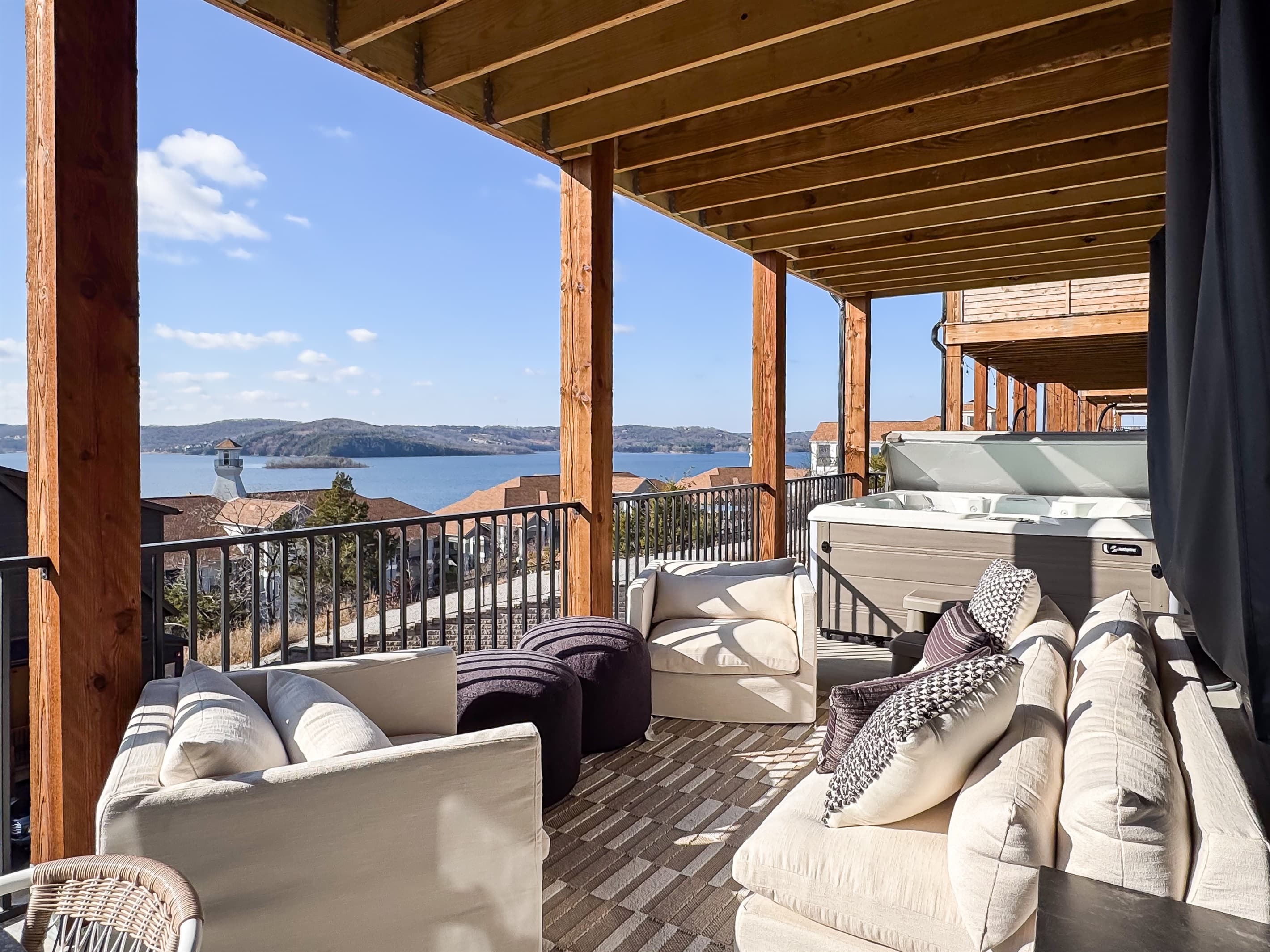 Lower deck seating with couches and chairs