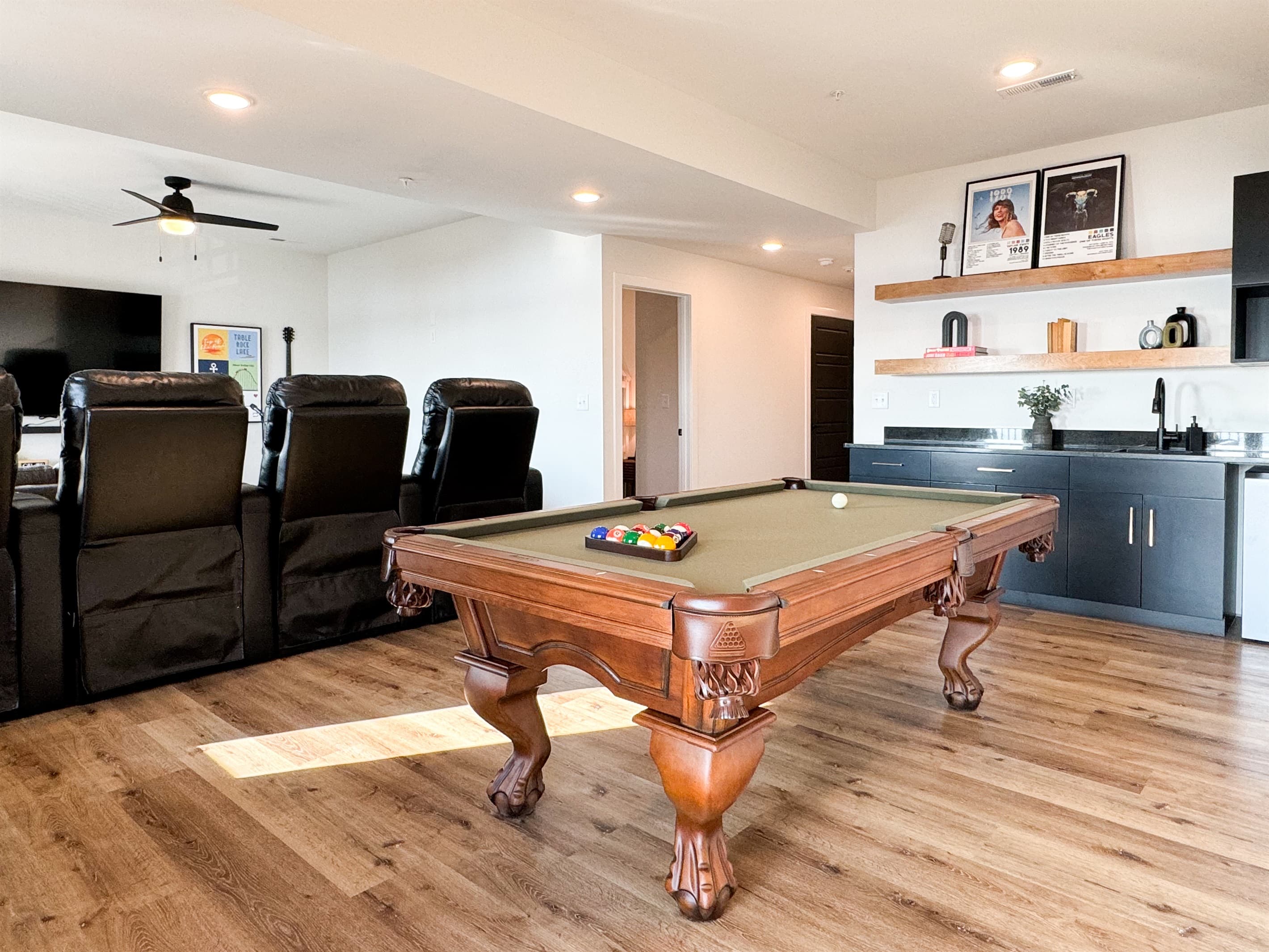 Pool table with a bar area