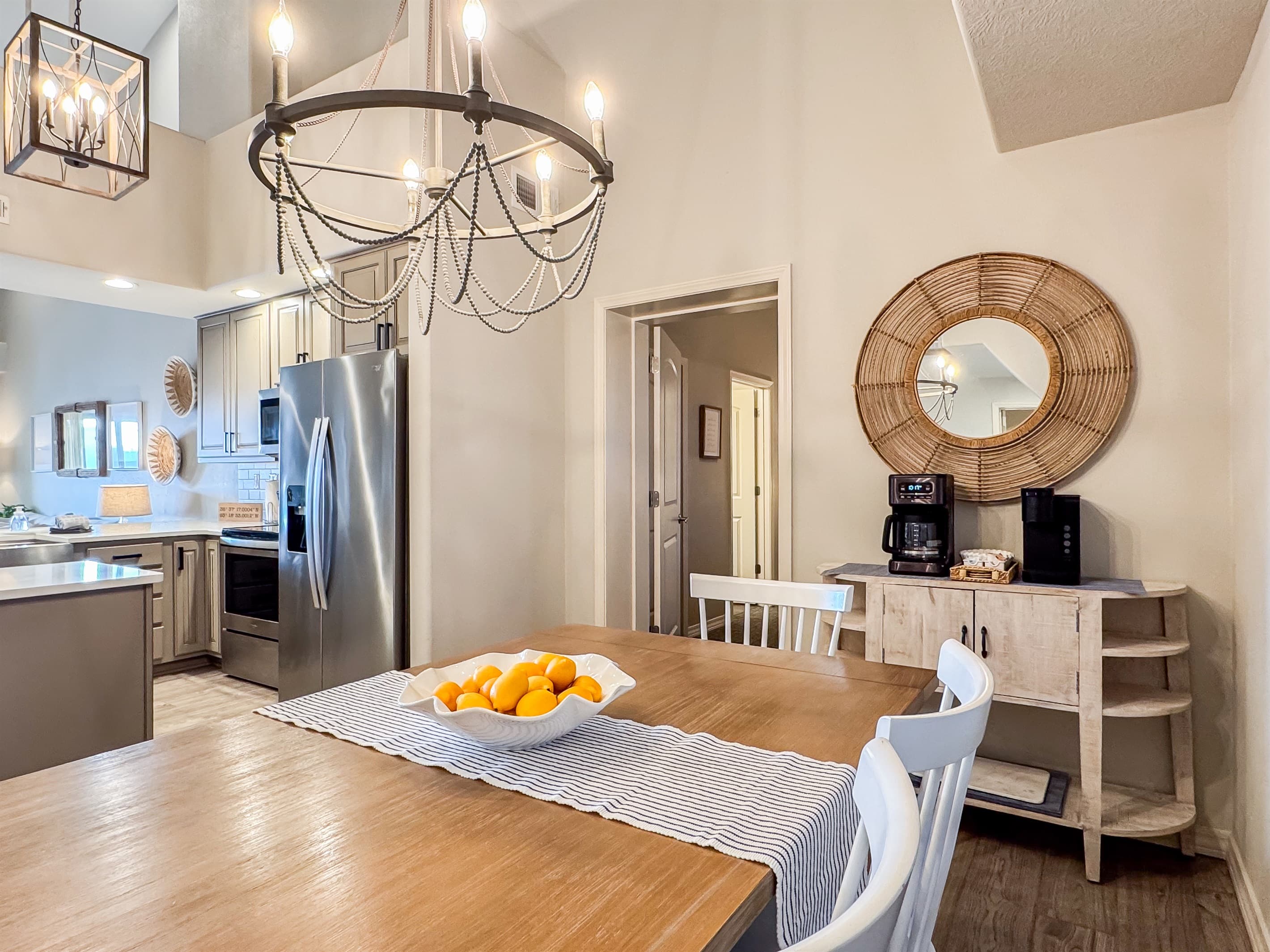 Dining room, coffee station, and door to the 1st main level bedroom 