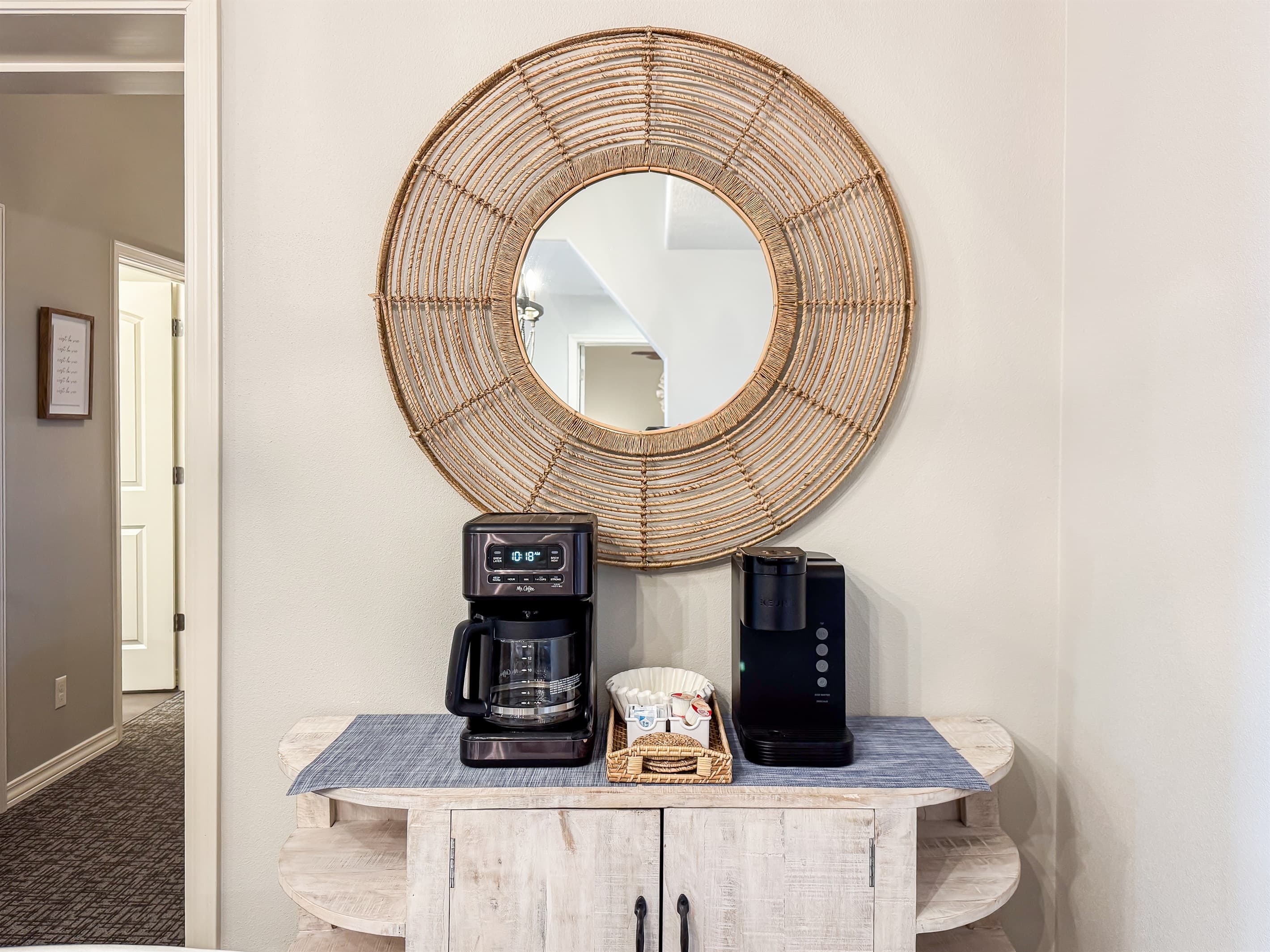 Coffee station with provided ground coffee