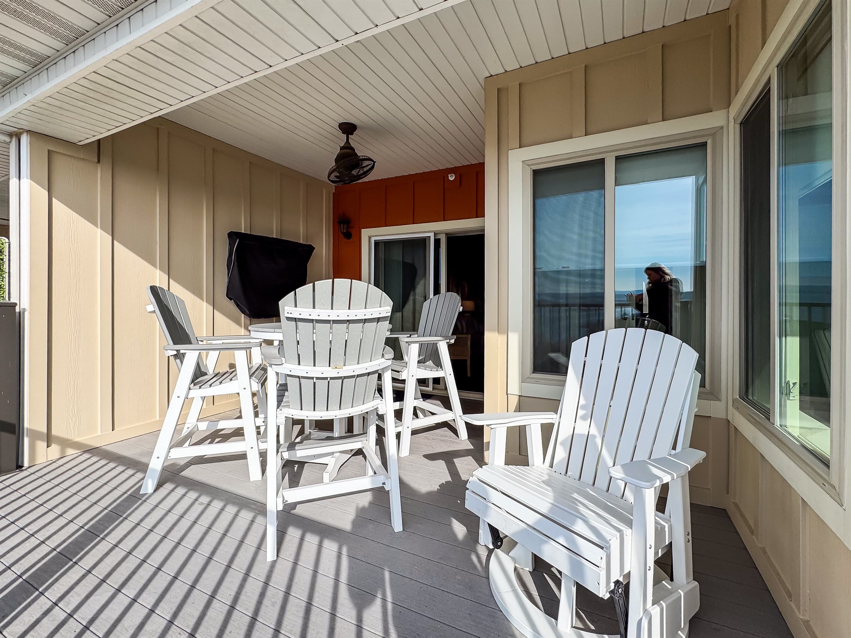 Tv and fan to enjoy while lounging on the deck