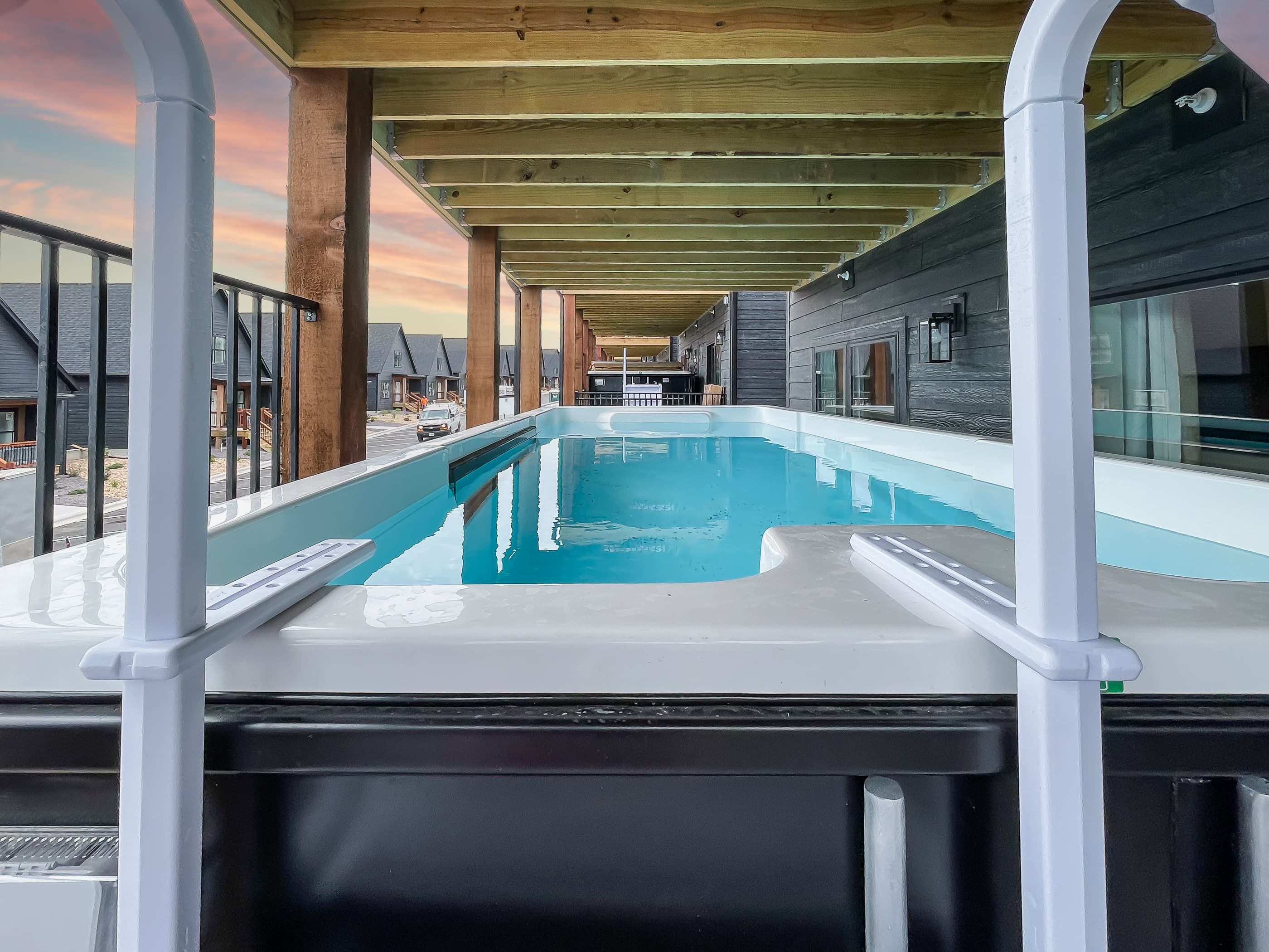 Relax in the heated container pool with lower level access