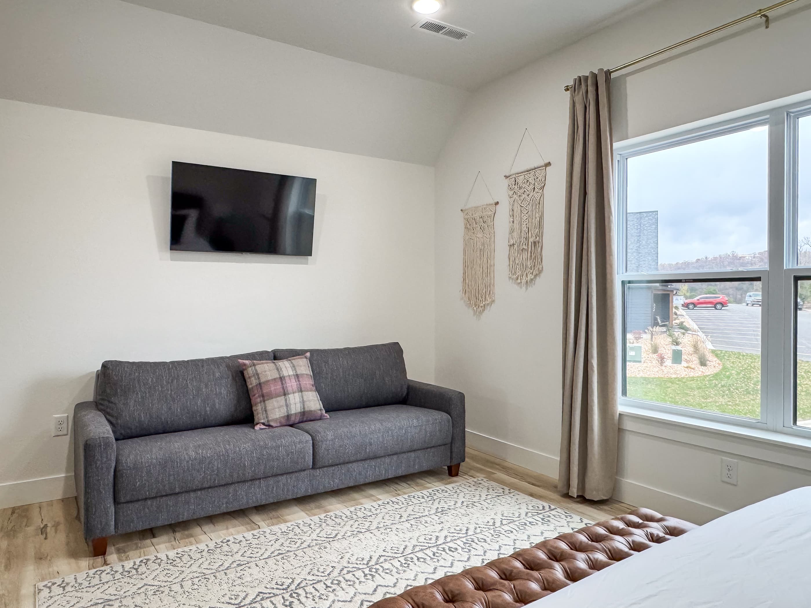 Plush king sleeper sofa in upper level bedroom