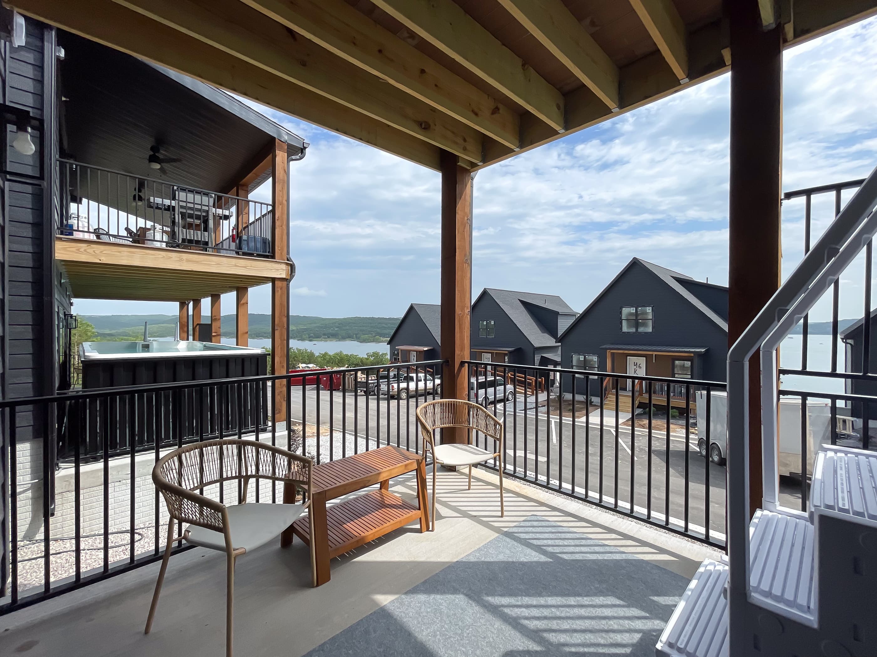 Lower level deck with bistro set and lake view